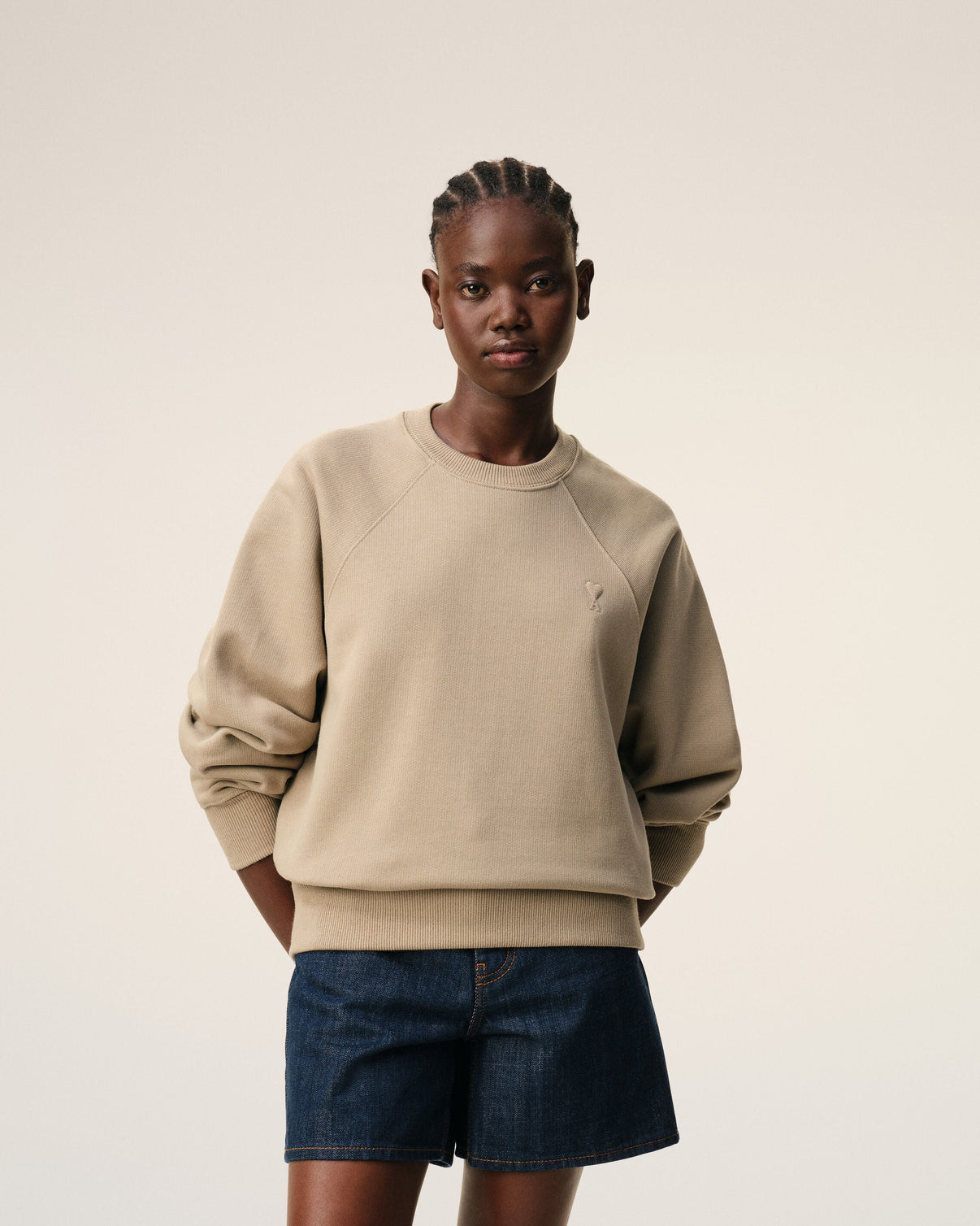 Beige Cotton Embossed Sweatshirt
