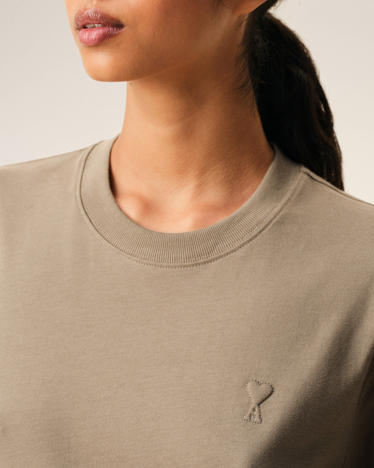 Beige Cotton Embossed T-shirt