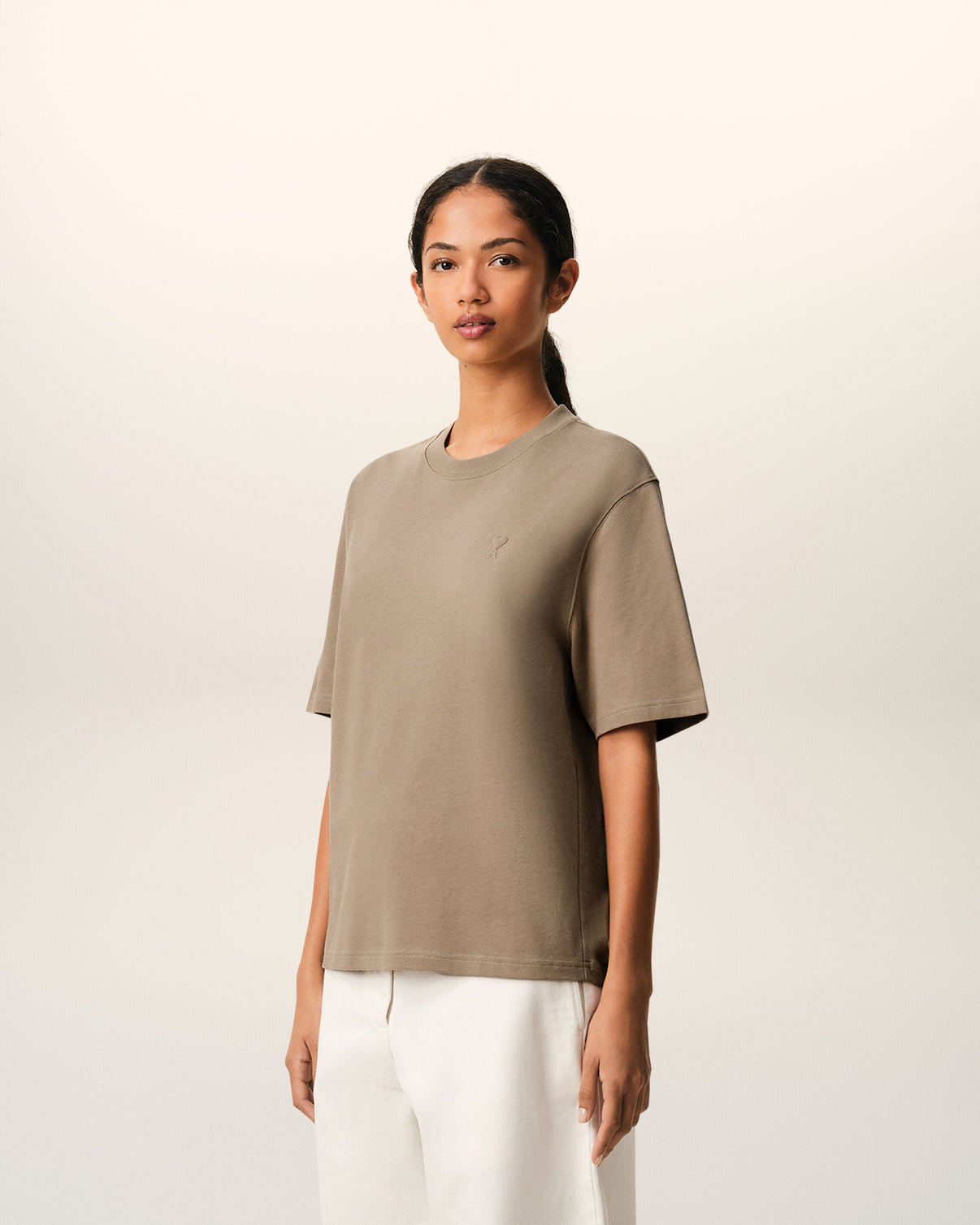 Beige Cotton Embossed T-shirt