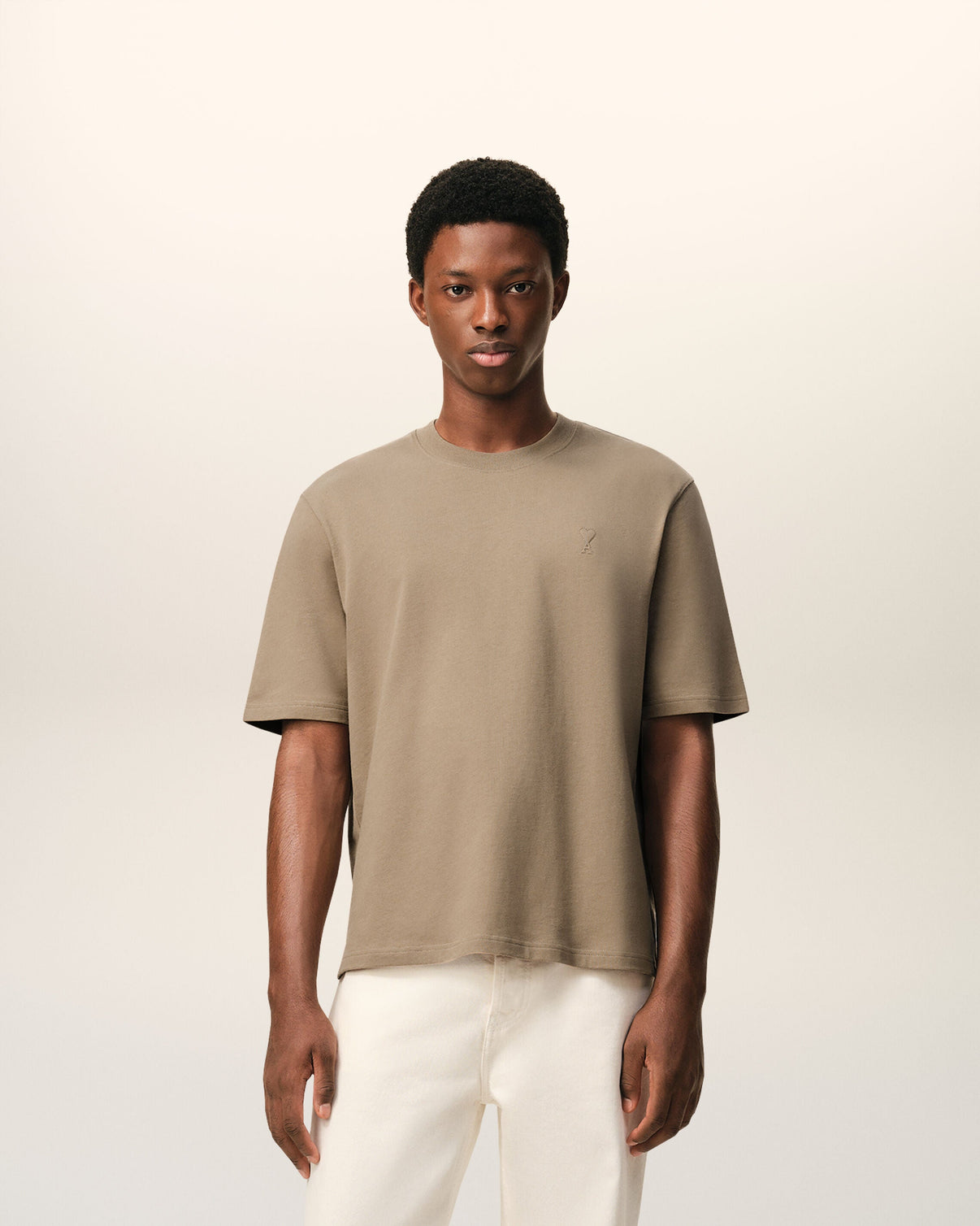 Beige Cotton Embossed T-shirt