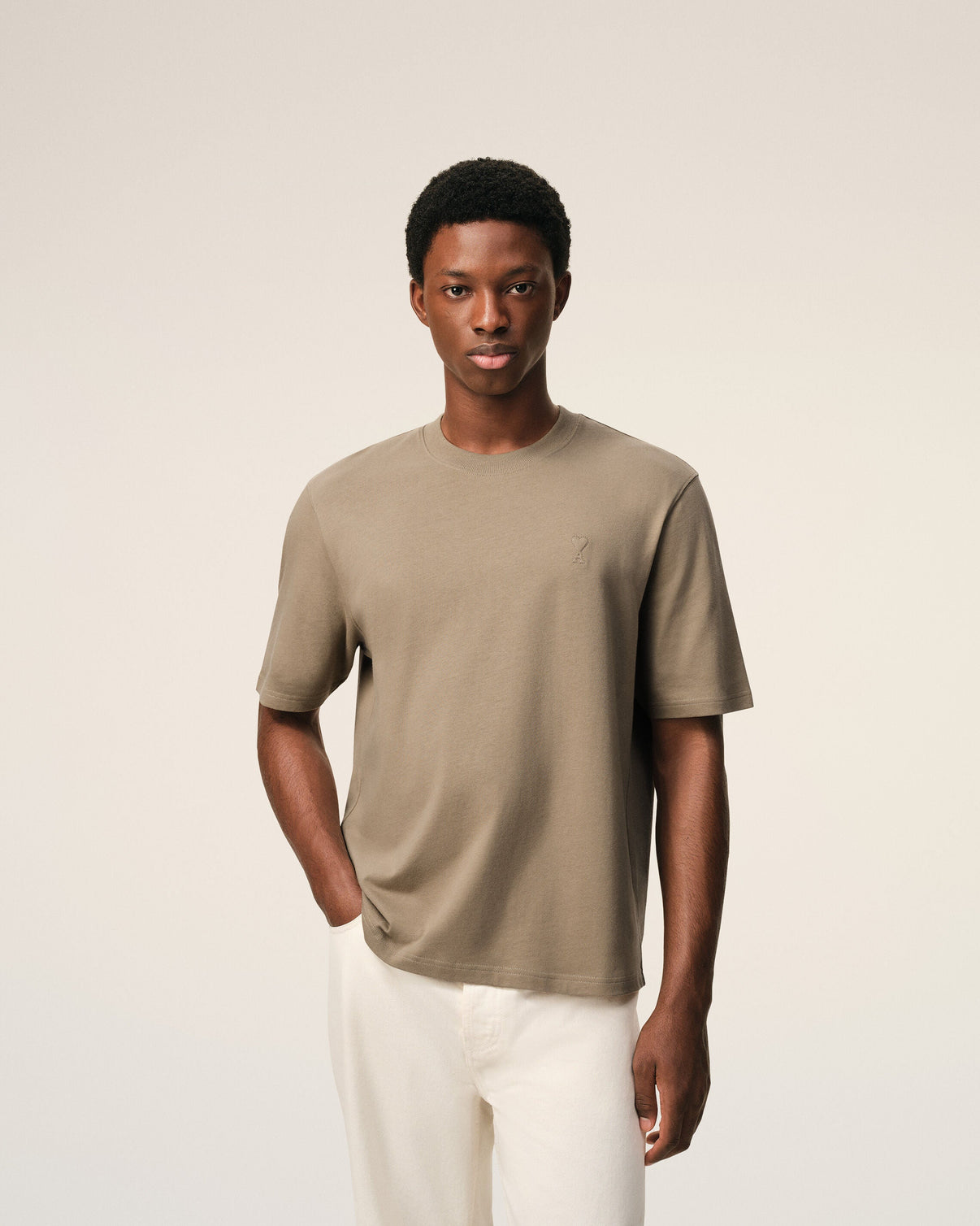 Beige Cotton Embossed T-shirt