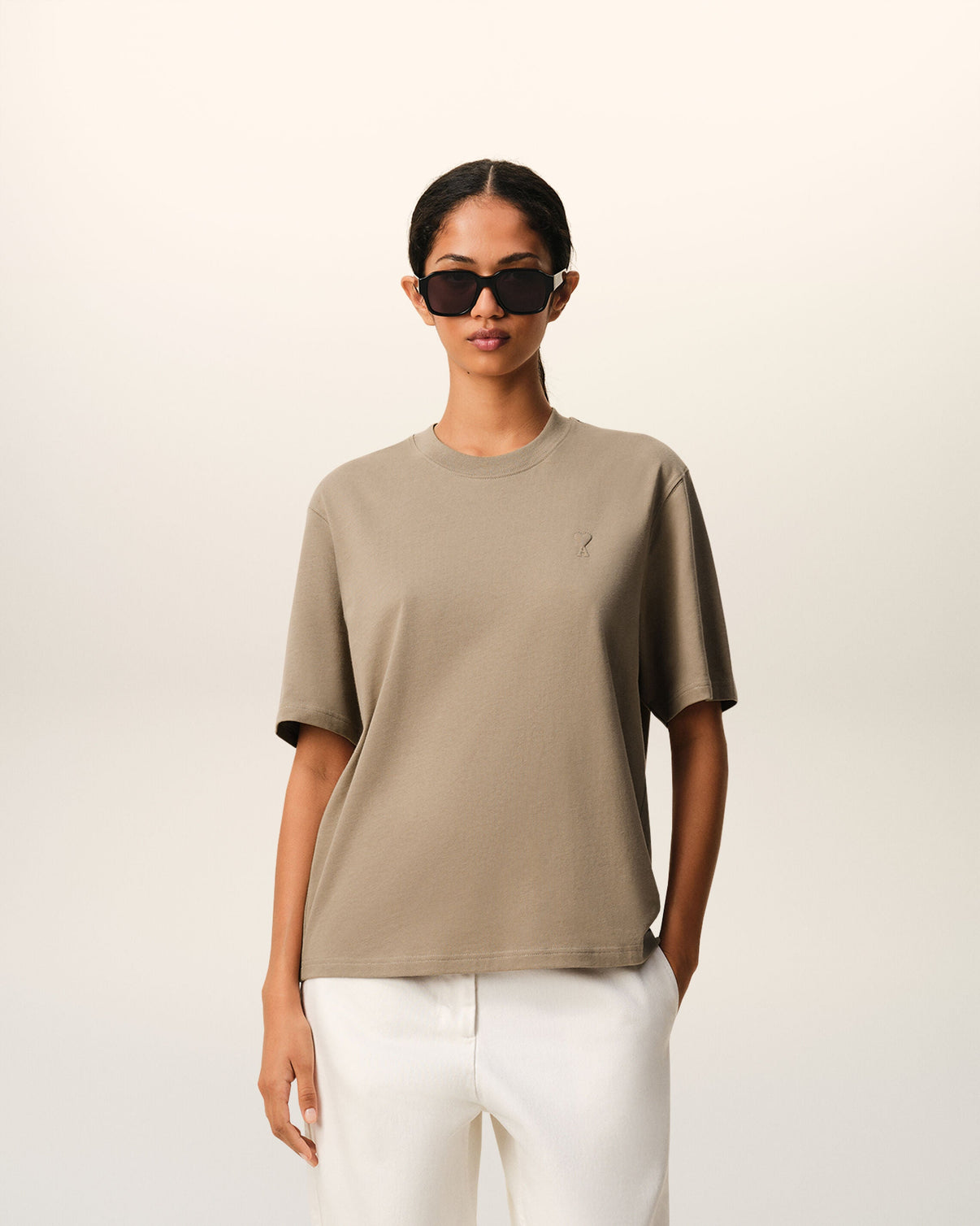 Beige Cotton Embossed T-shirt
