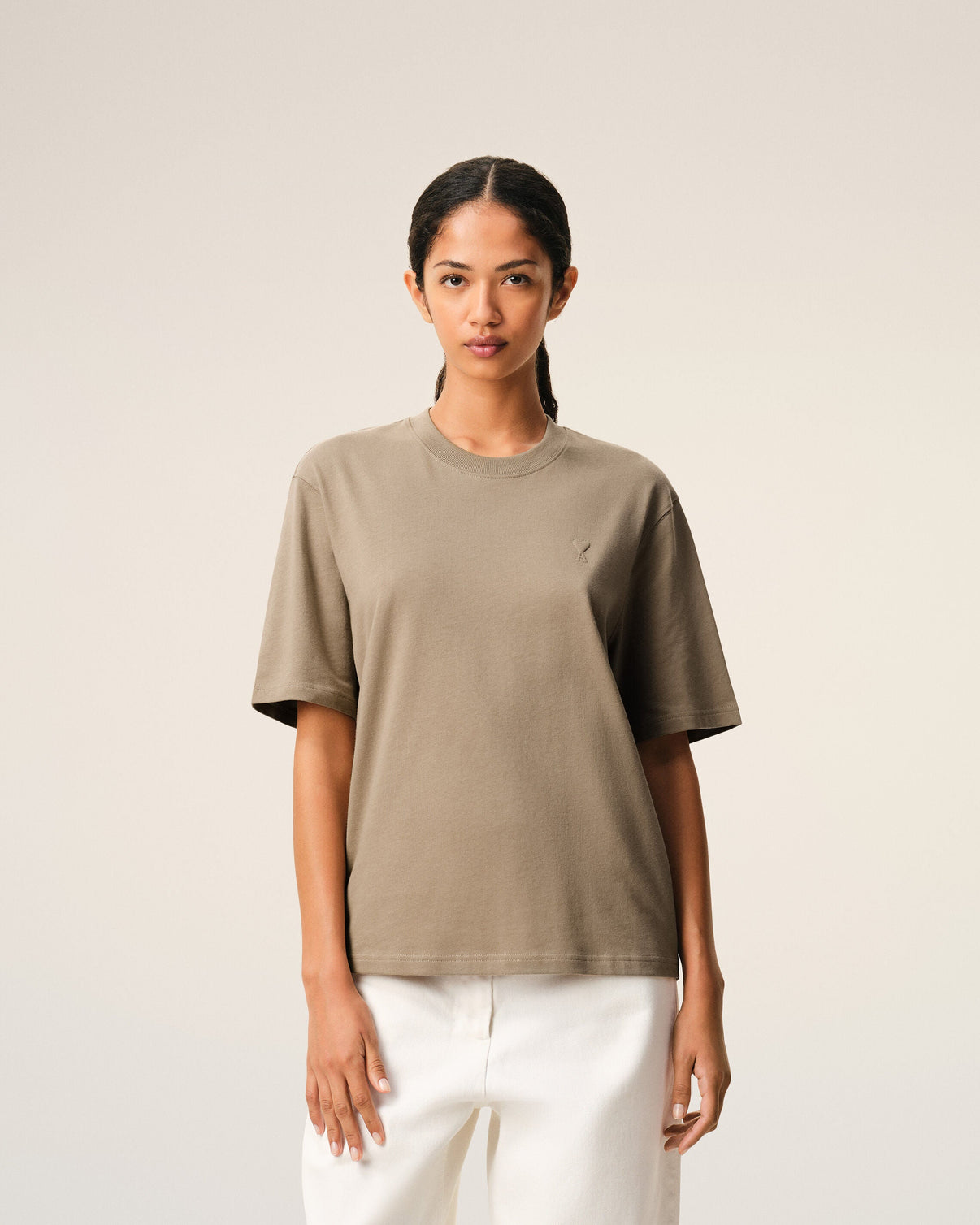 Beige Cotton Embossed T-shirt