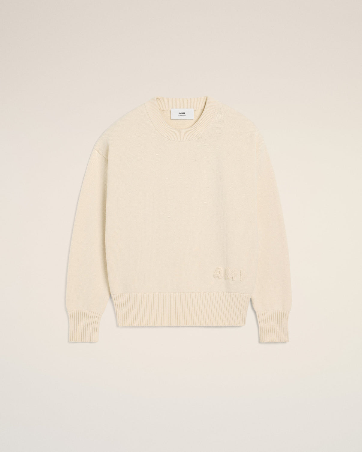 Beige Cotton Embroidered Crewneck Sweater