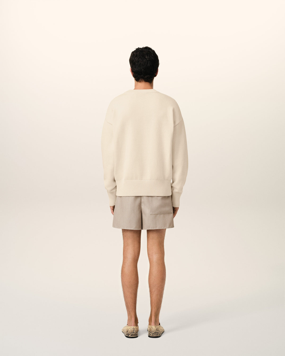 Beige Cotton Embroidered Crewneck Sweater