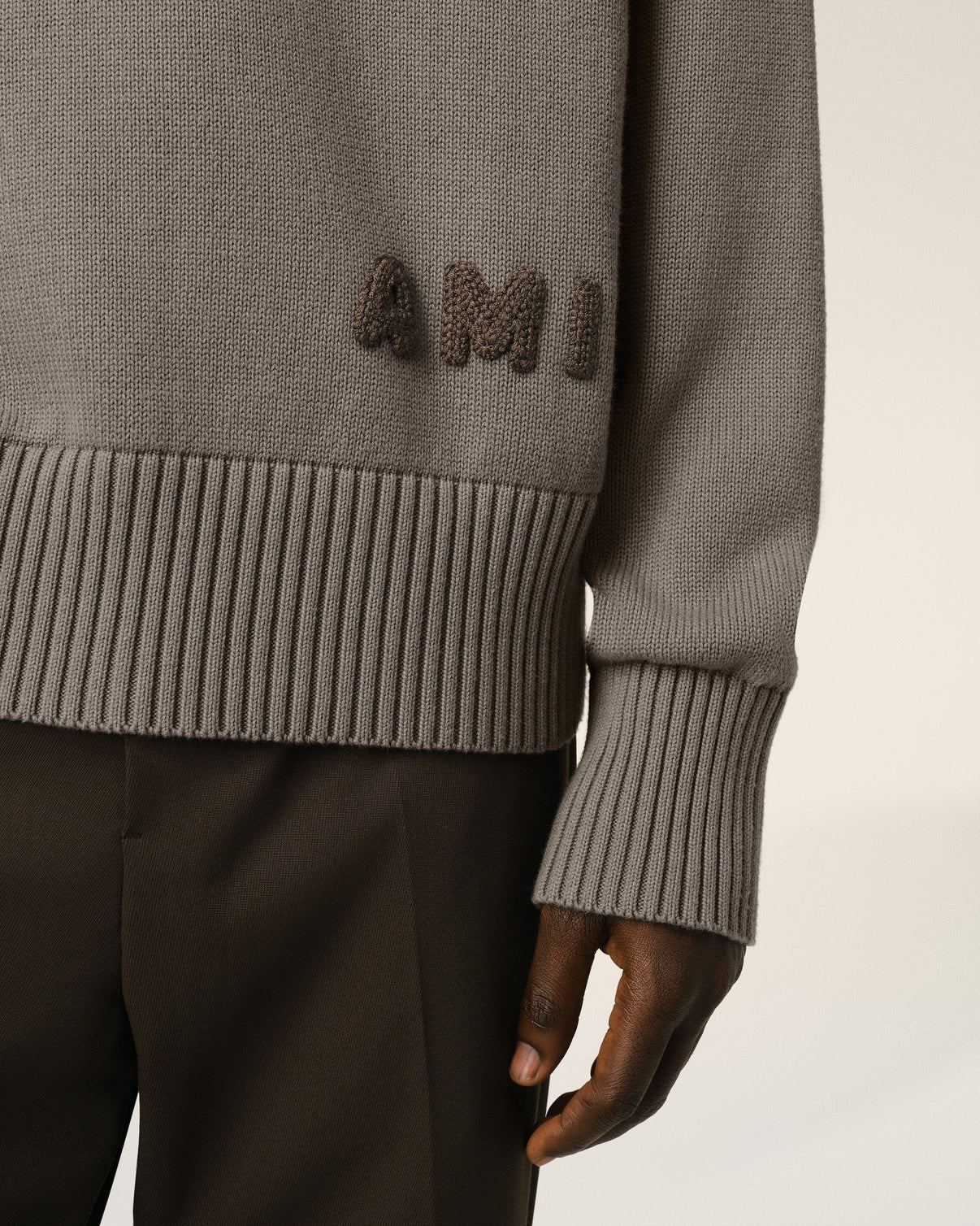 Beige Cotton Embroidered Crewneck Sweater