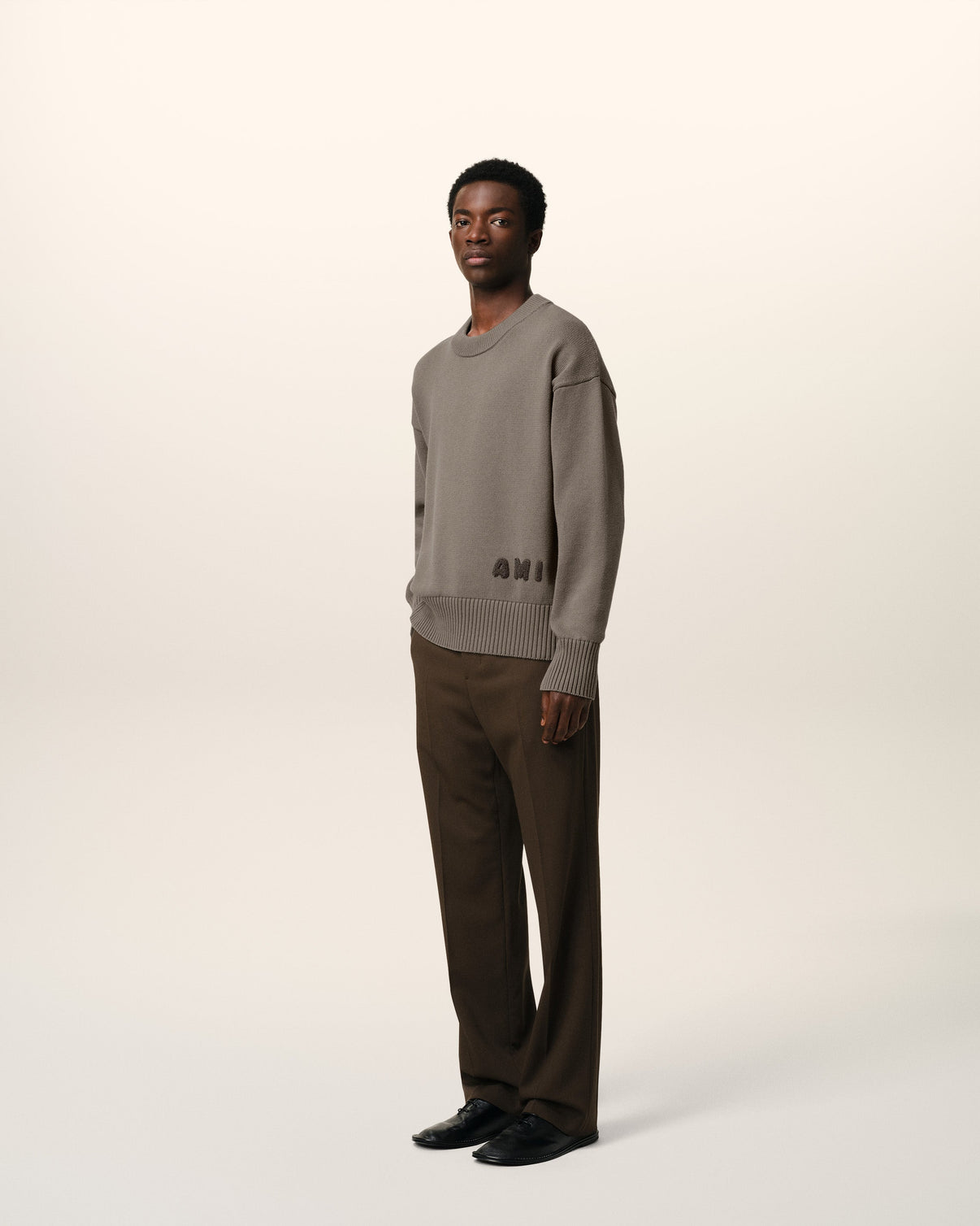 Beige Cotton Embroidered Crewneck Sweater
