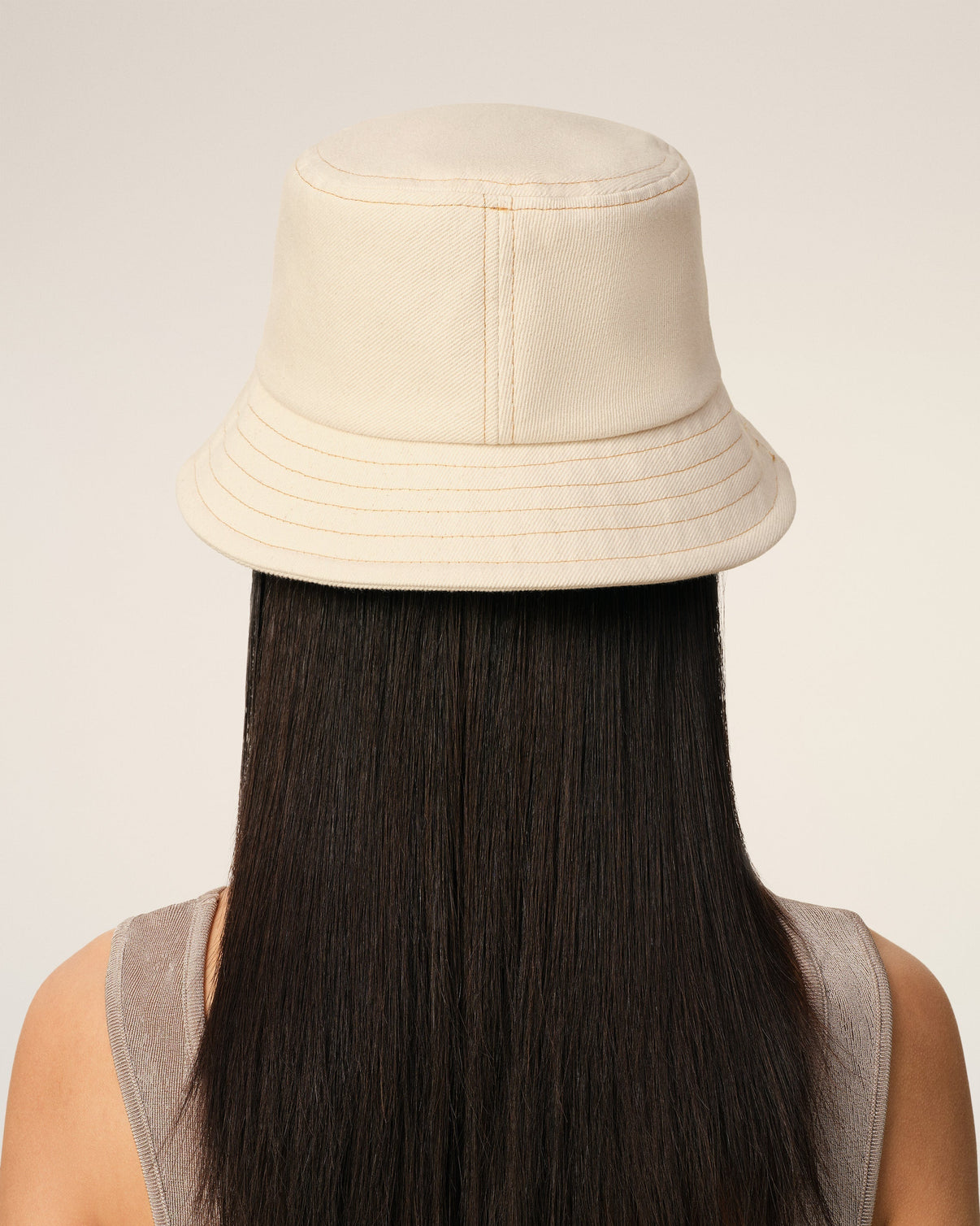 Beige Cotton Embroidery Bucket Hat