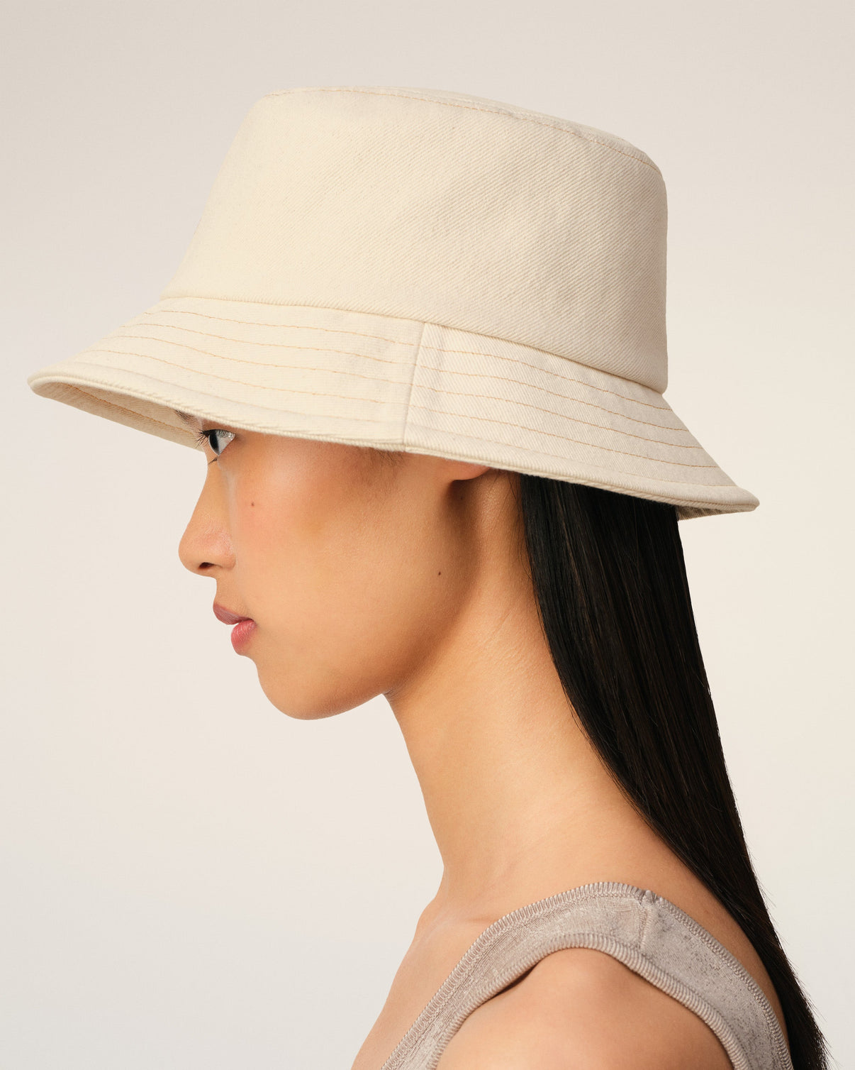 Beige Cotton Embroidery Bucket Hat