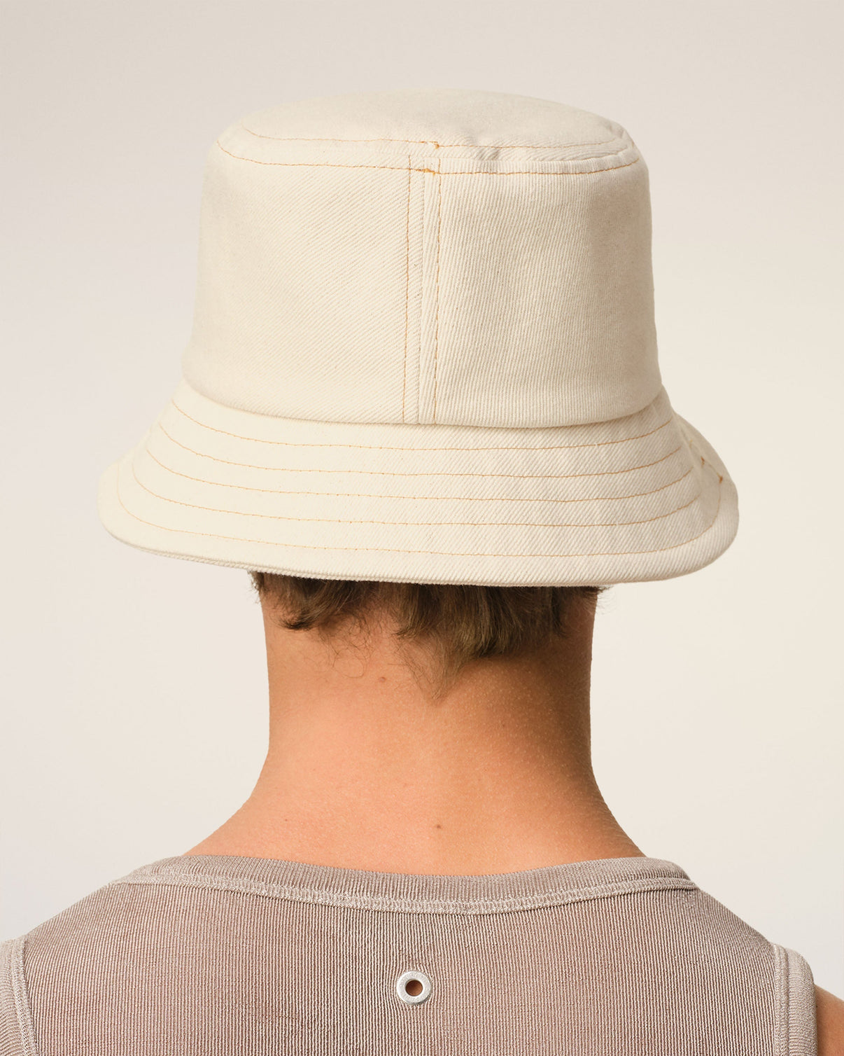 Beige Cotton Embroidery Bucket Hat