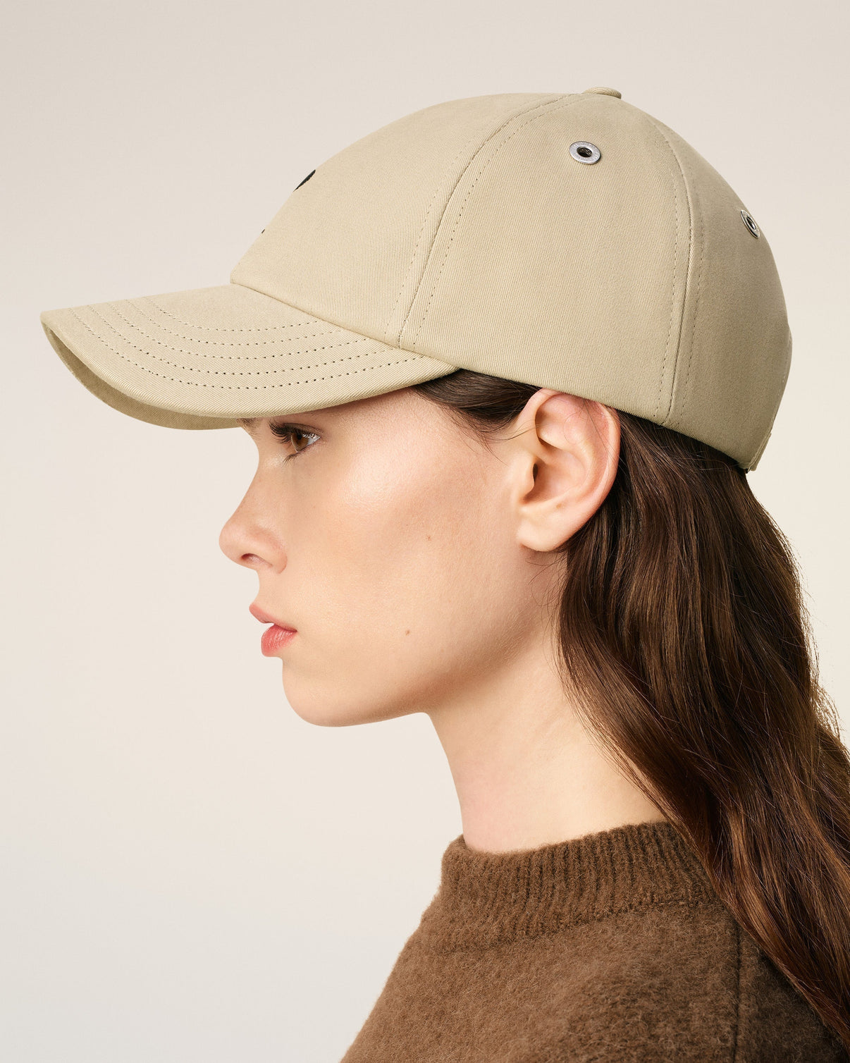 Beige Cotton Embroidery Cap