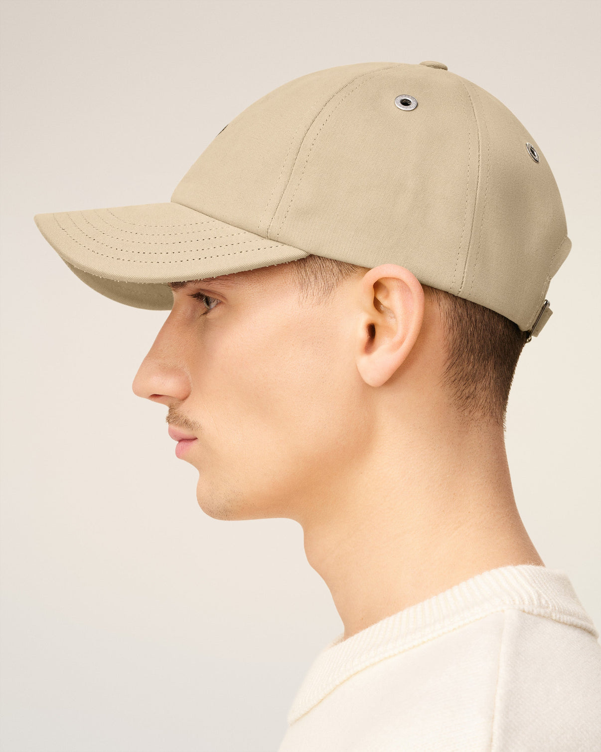Beige Cotton Embroidery Cap