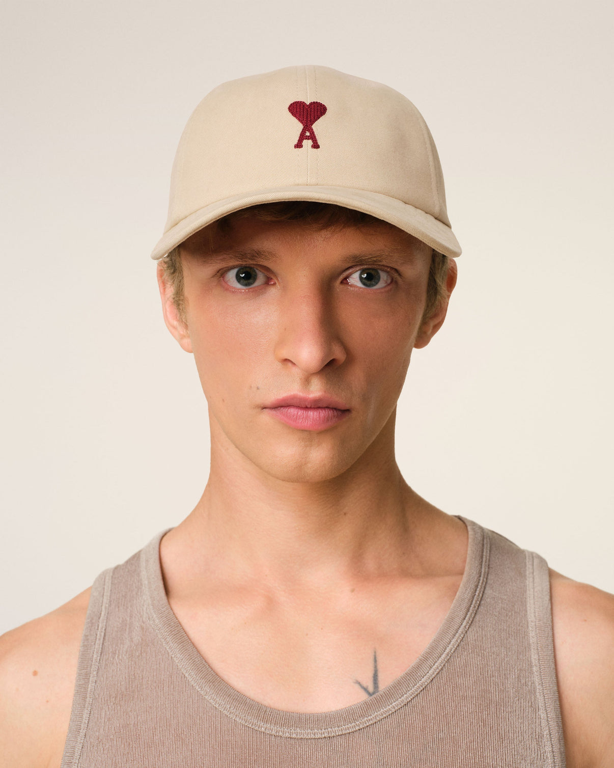 Beige Cotton Embroidery Cap