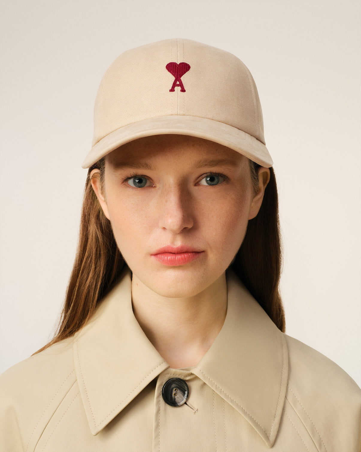 Beige Cotton Embroidery Cap