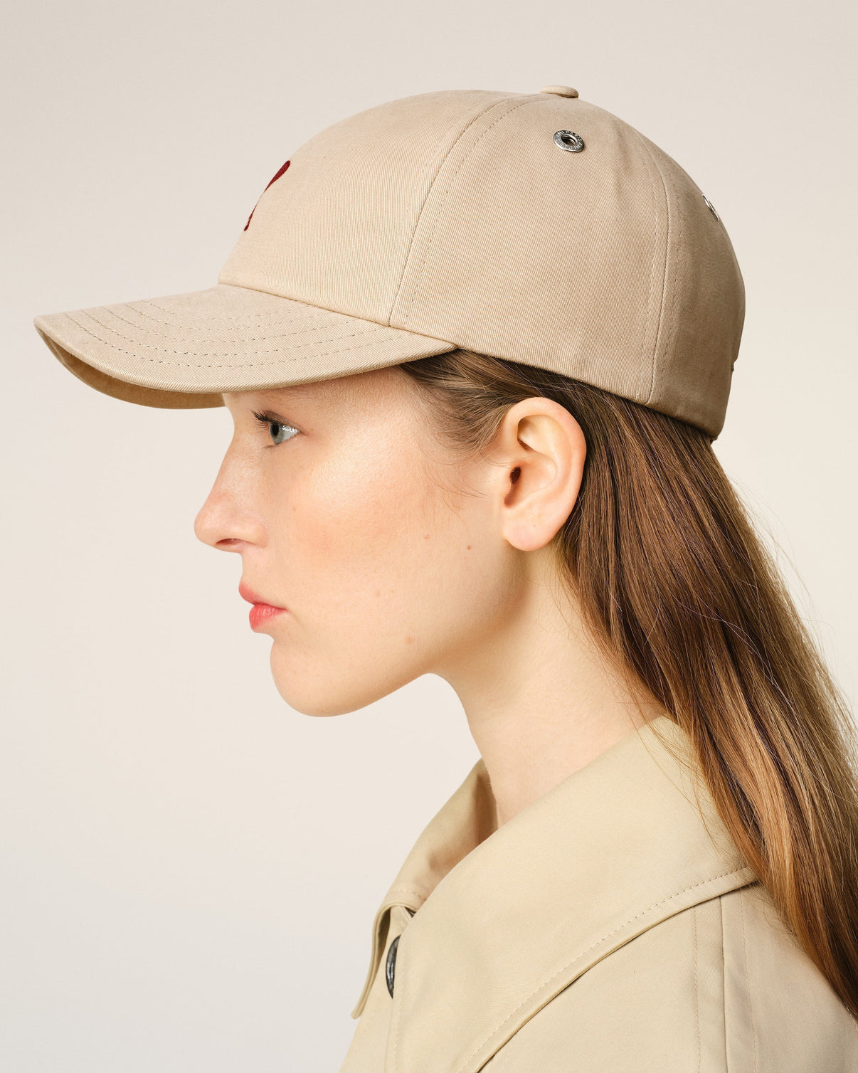 Beige Cotton Embroidery Cap