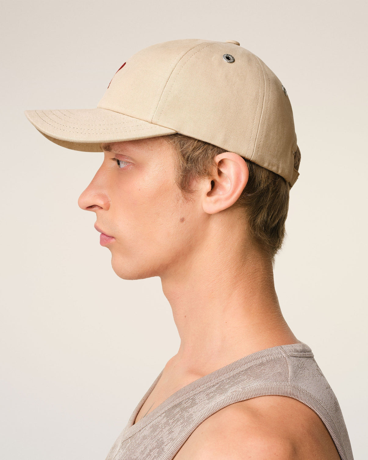 Beige Cotton Embroidery Cap