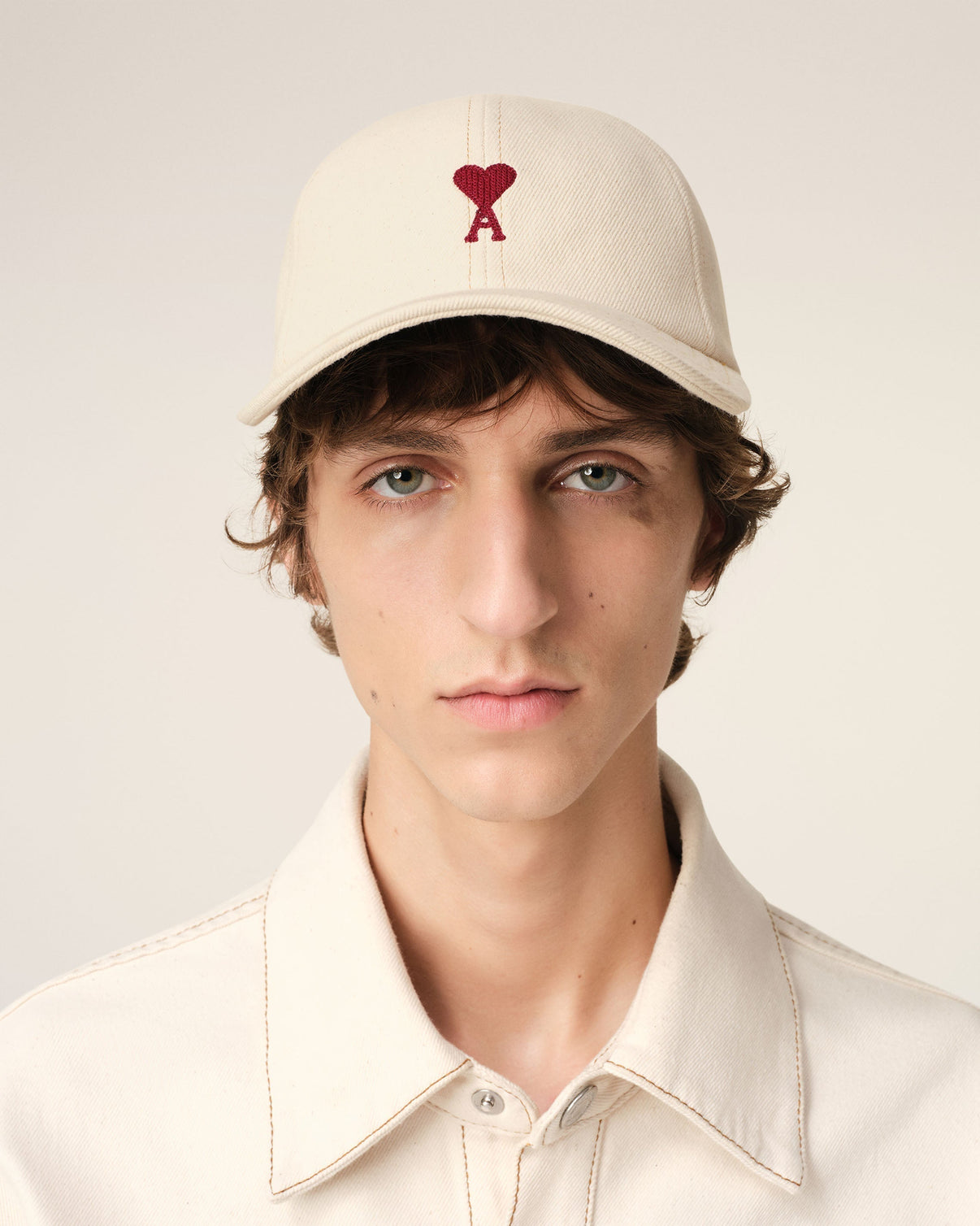 Beige Cotton Embroidery Cap