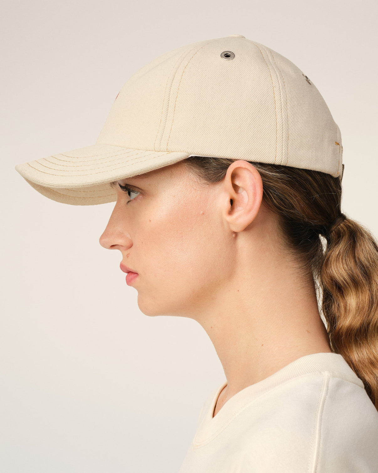 Beige Cotton Embroidery Cap