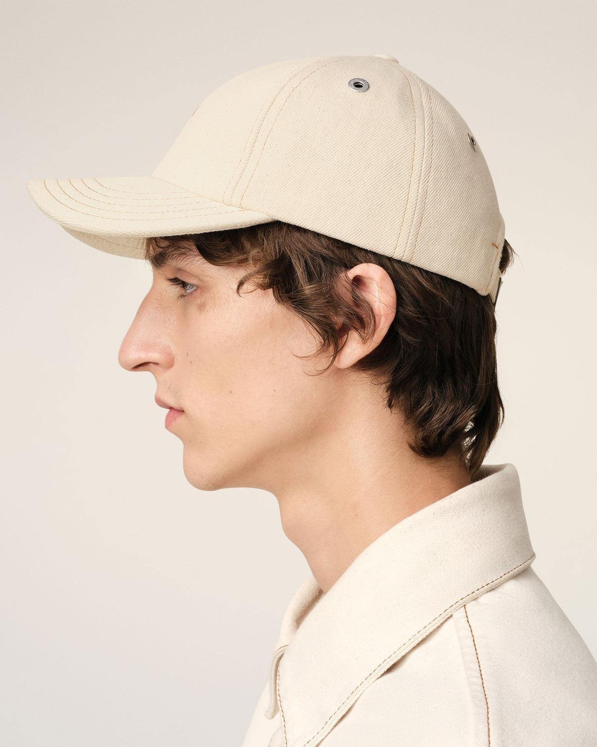 Beige Cotton Embroidery Cap
