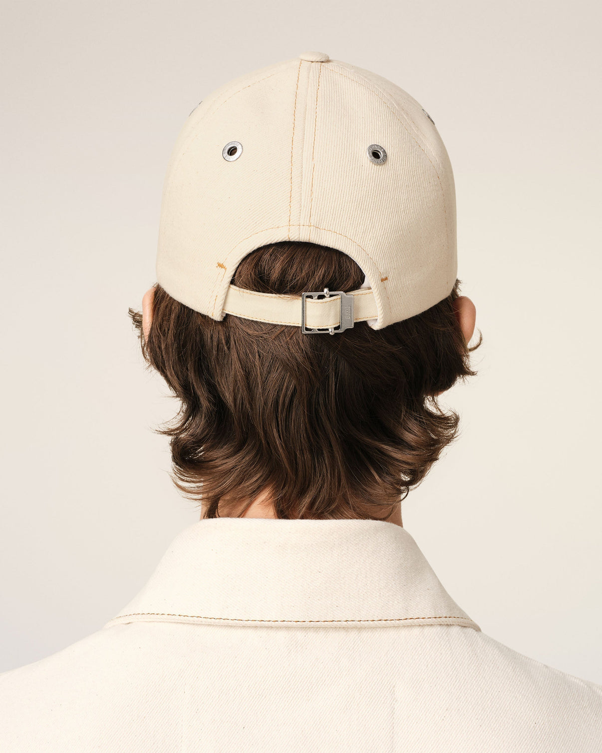 Beige Cotton Embroidery Cap