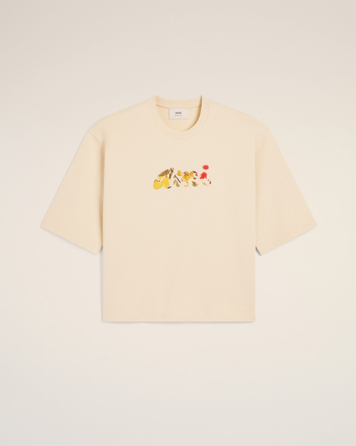 Beige Cotton Floral Patch T-Shirt