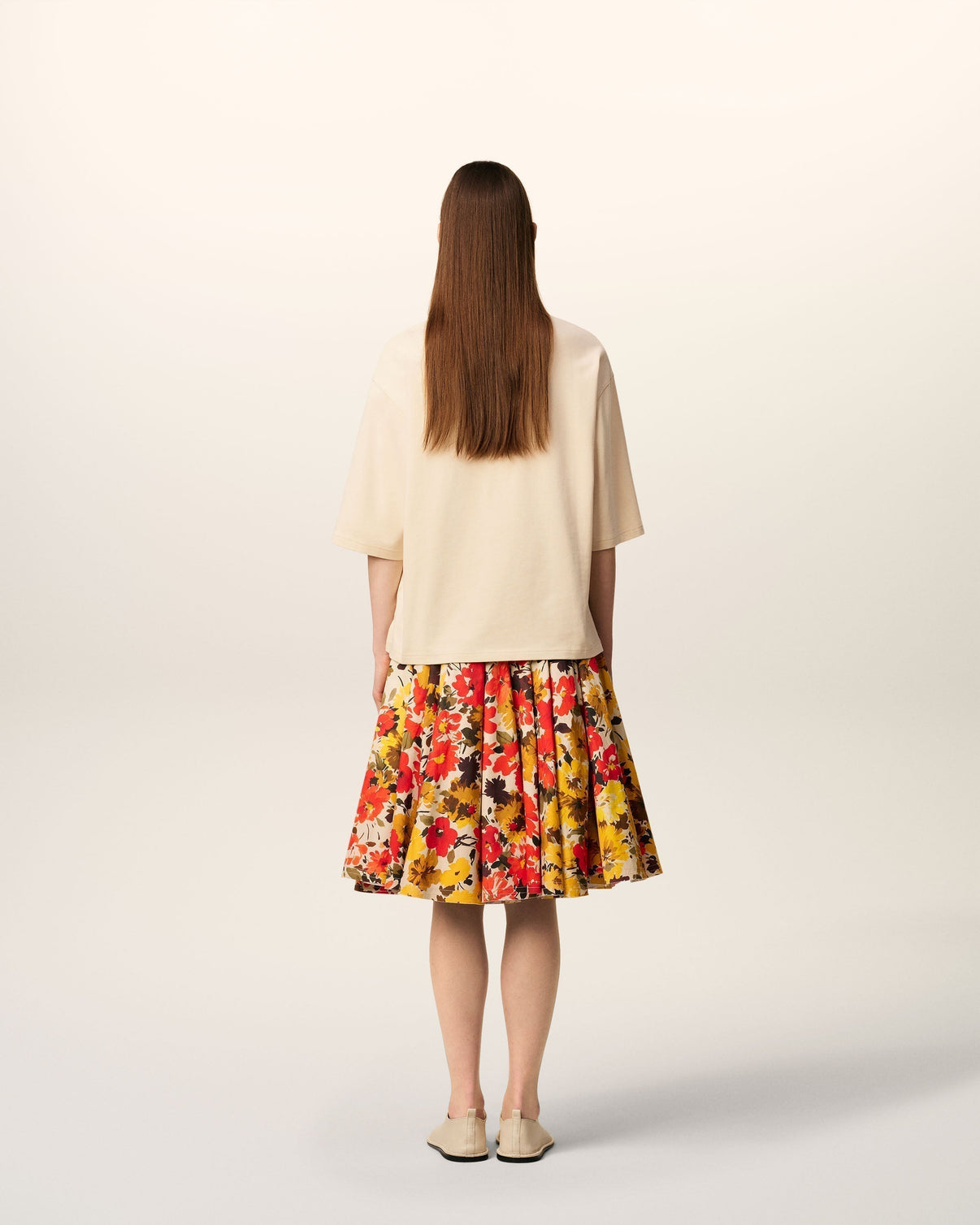 Beige Cotton Floral Patch T-Shirt
