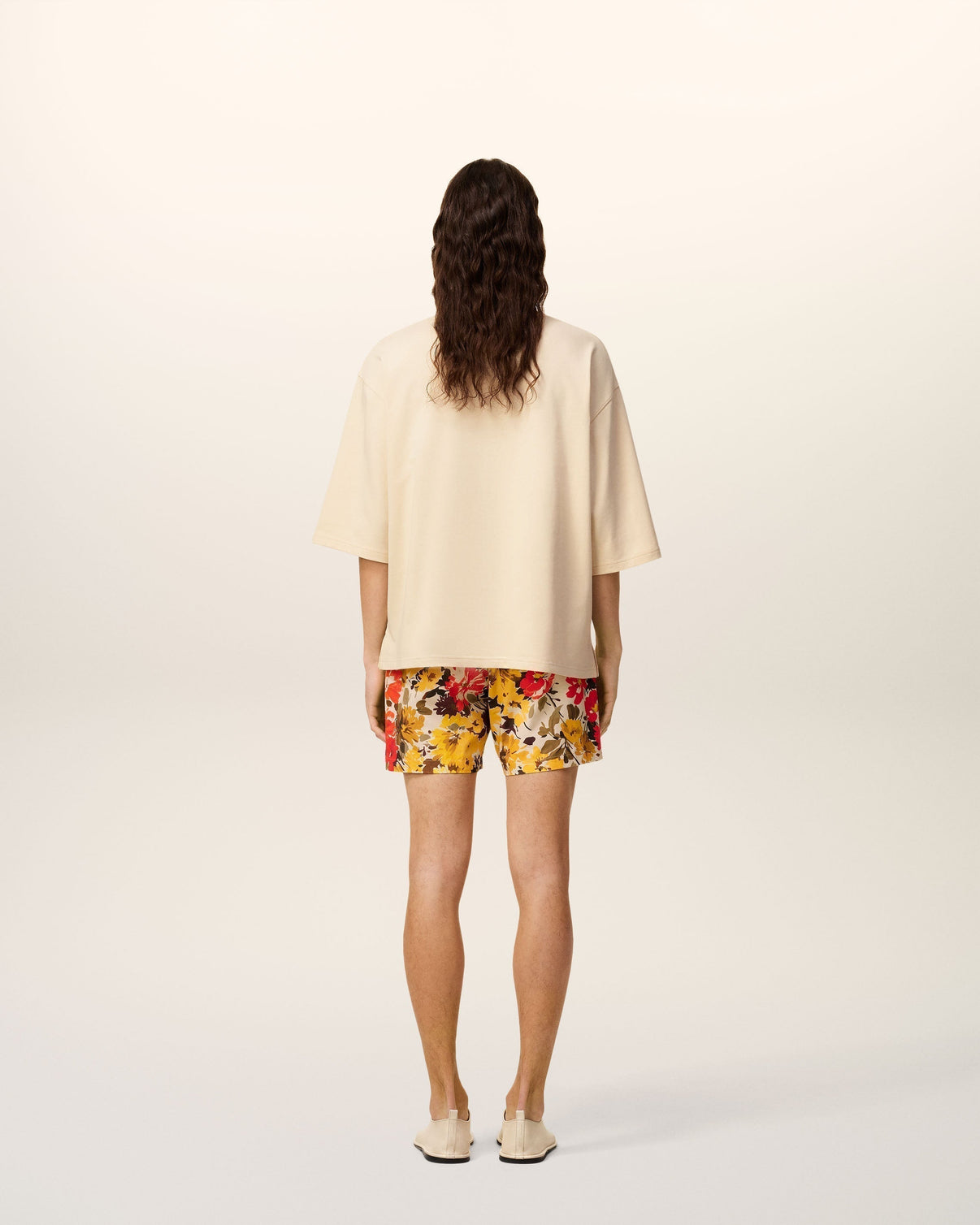 Beige Cotton Floral Patch T-Shirt