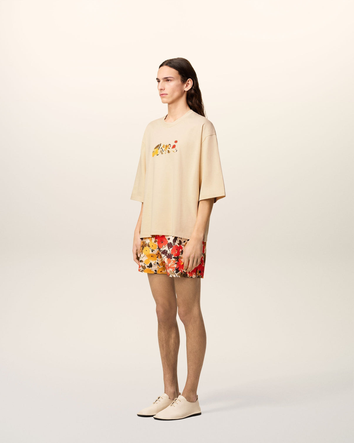 Beige Cotton Floral Patch T-Shirt