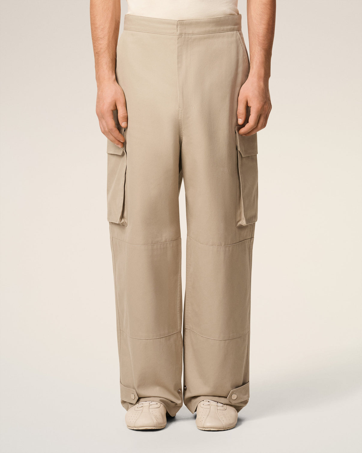 Beige Cotton Gabardine Cargo Trousers