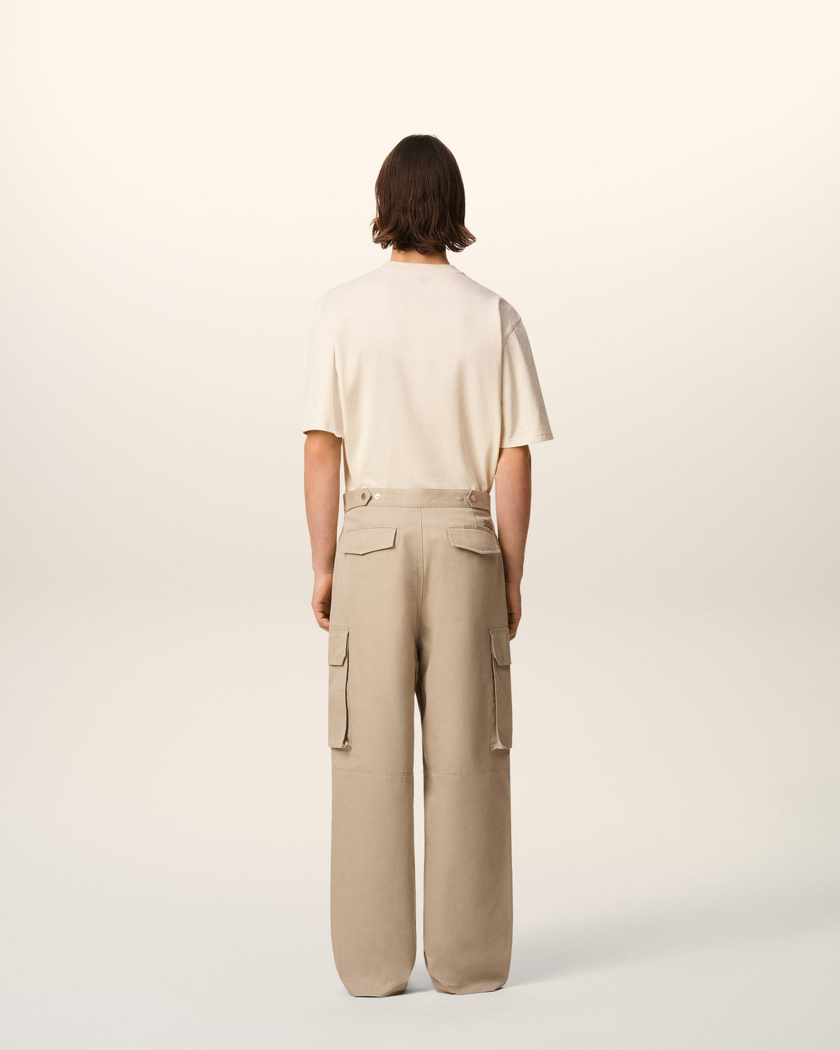 Beige Cotton Gabardine Cargo Trousers