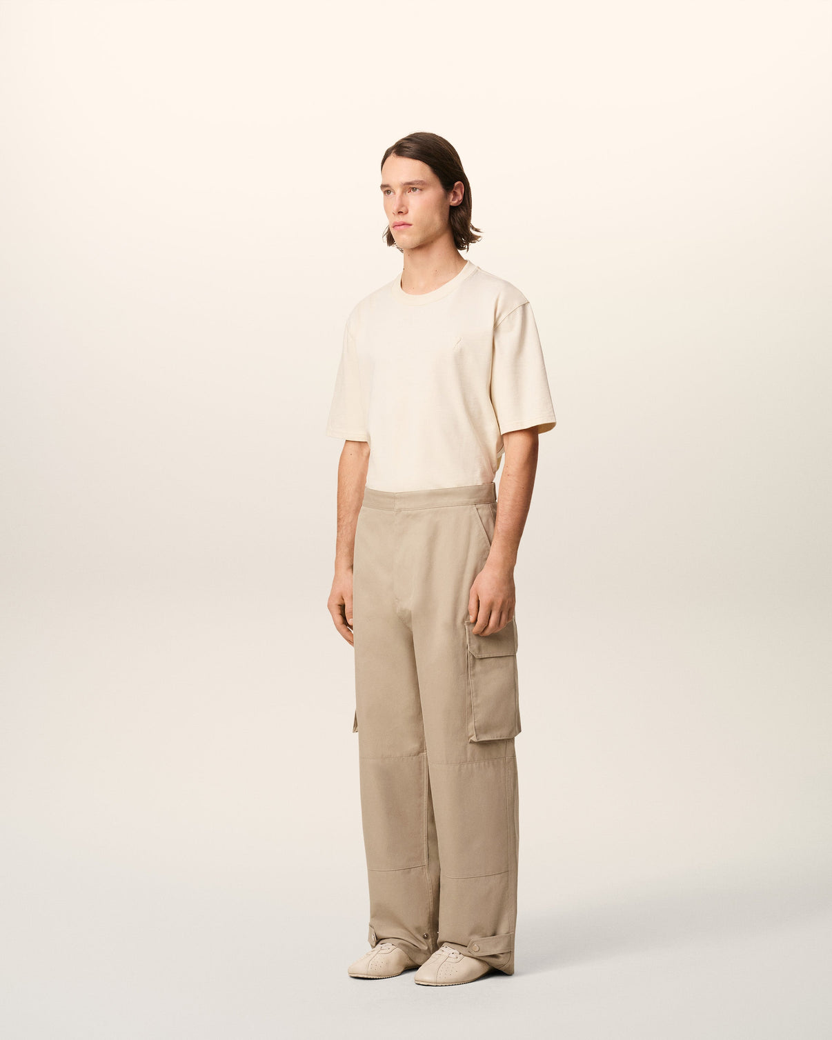 Beige Cotton Gabardine Cargo Trousers