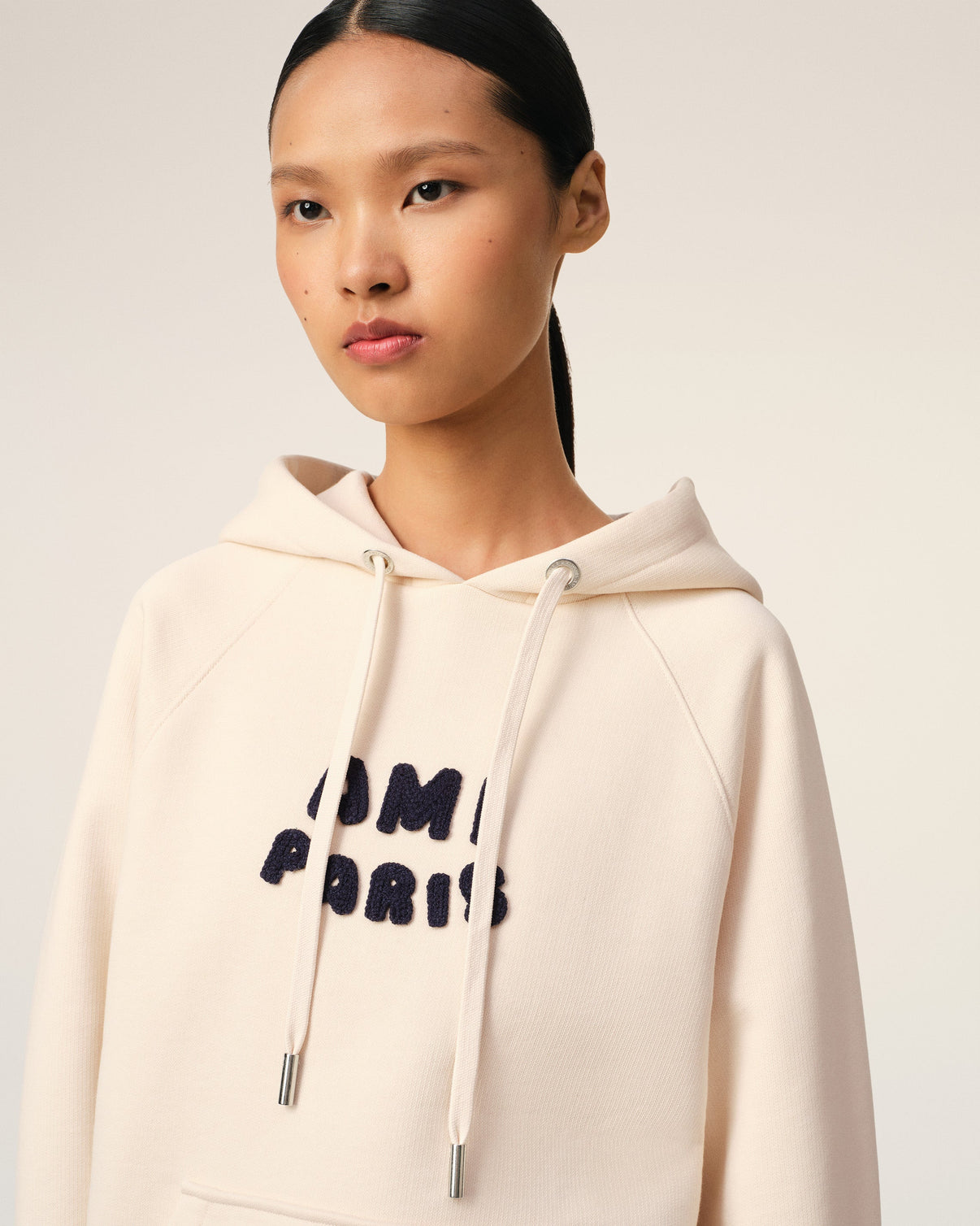 Beige Cotton Hoodie With Patch