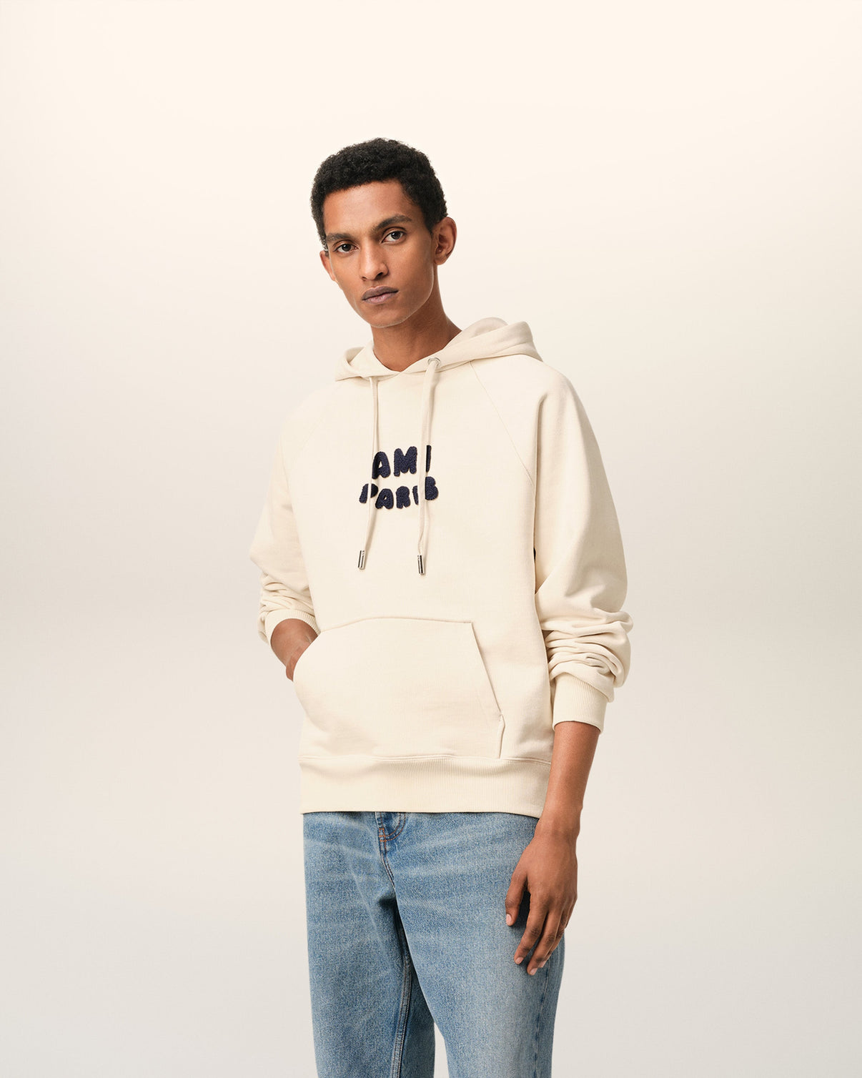 Beige Cotton Hoodie With Patch