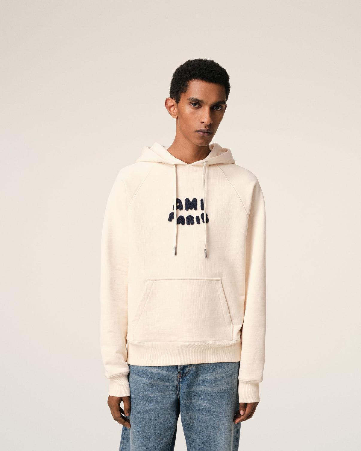 Beige Cotton Hoodie With Patch