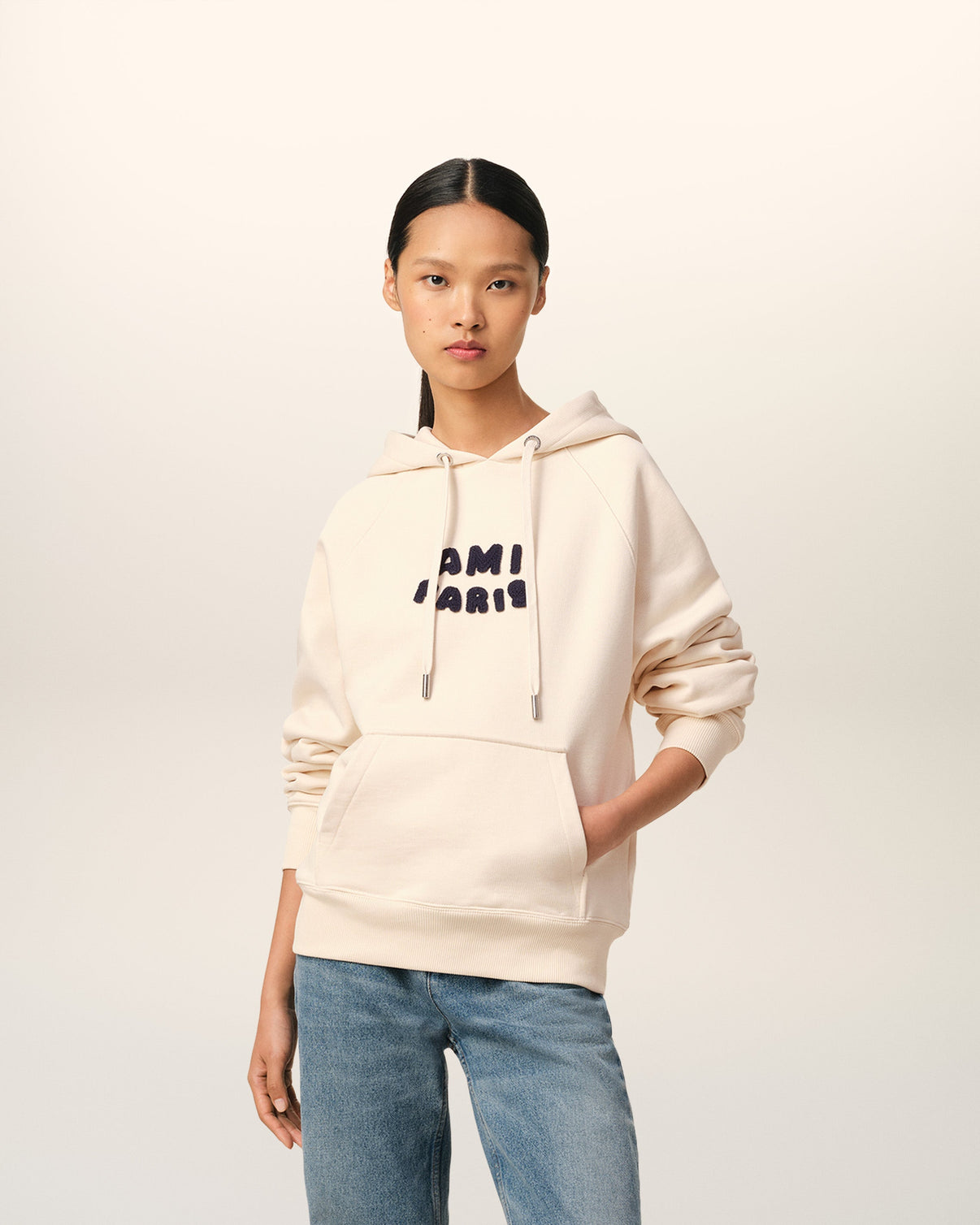 Beige Cotton Hoodie With Patch