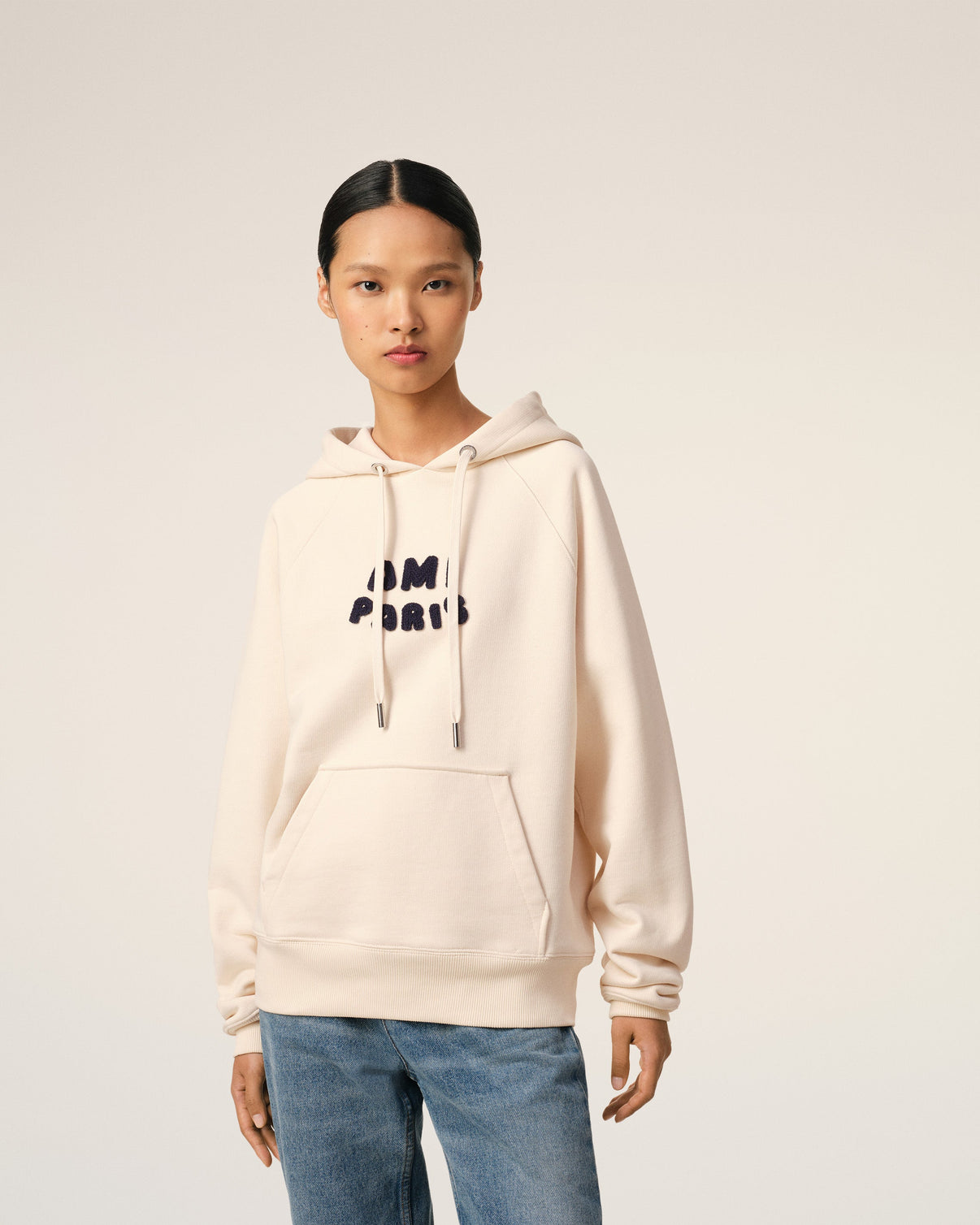 Beige Cotton Hoodie With Patch