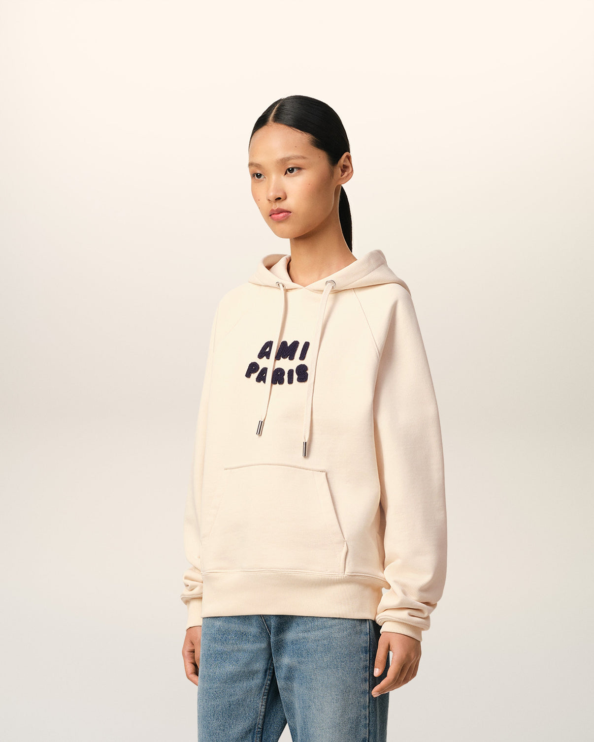 Beige Cotton Hoodie With Patch
