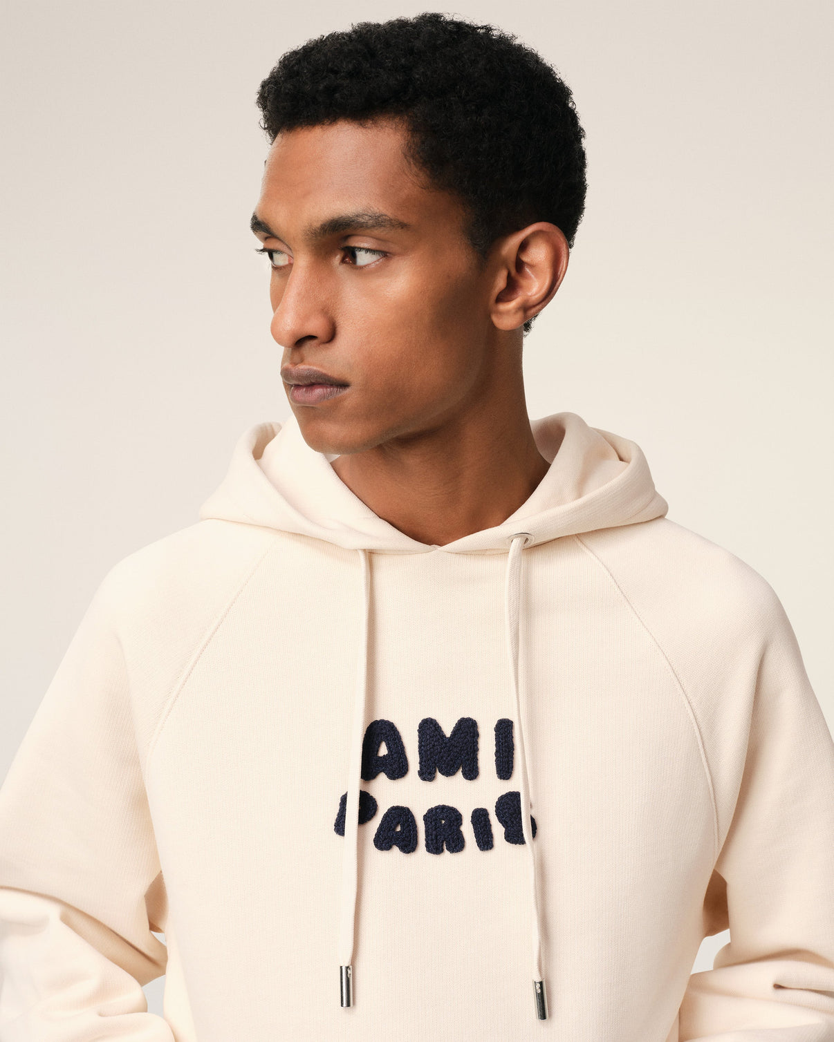 Beige Cotton Hoodie With Patch