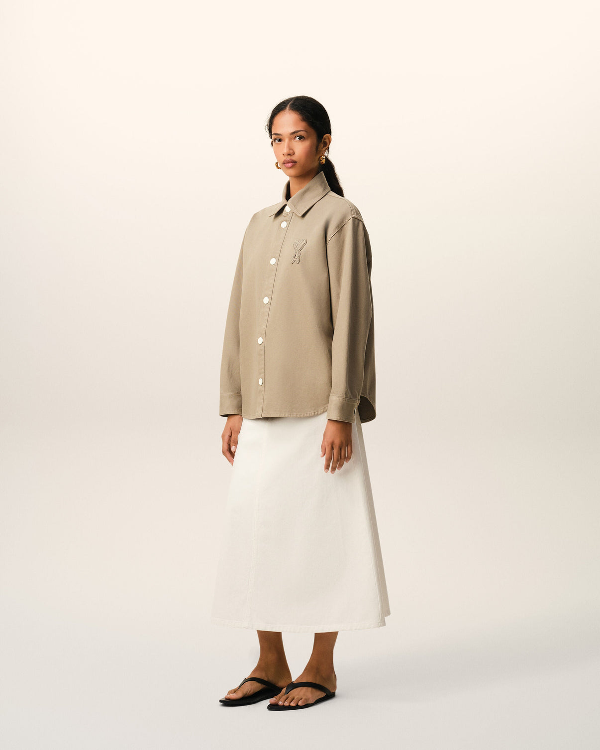Beige Cotton Knitted Overshirt