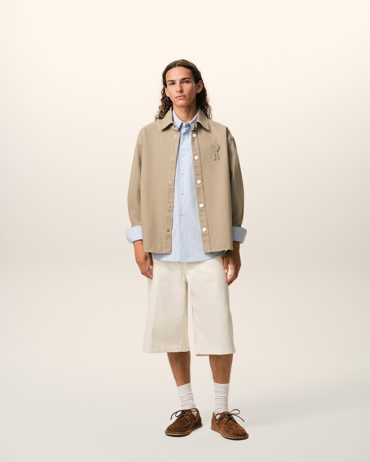 Beige Cotton Knitted Overshirt