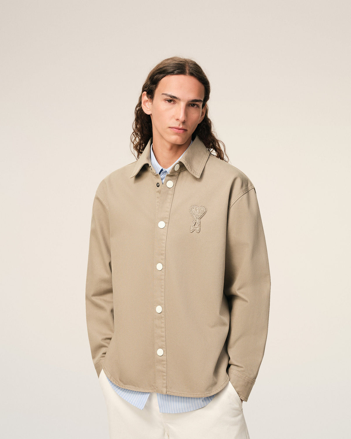 Beige Cotton Knitted Overshirt