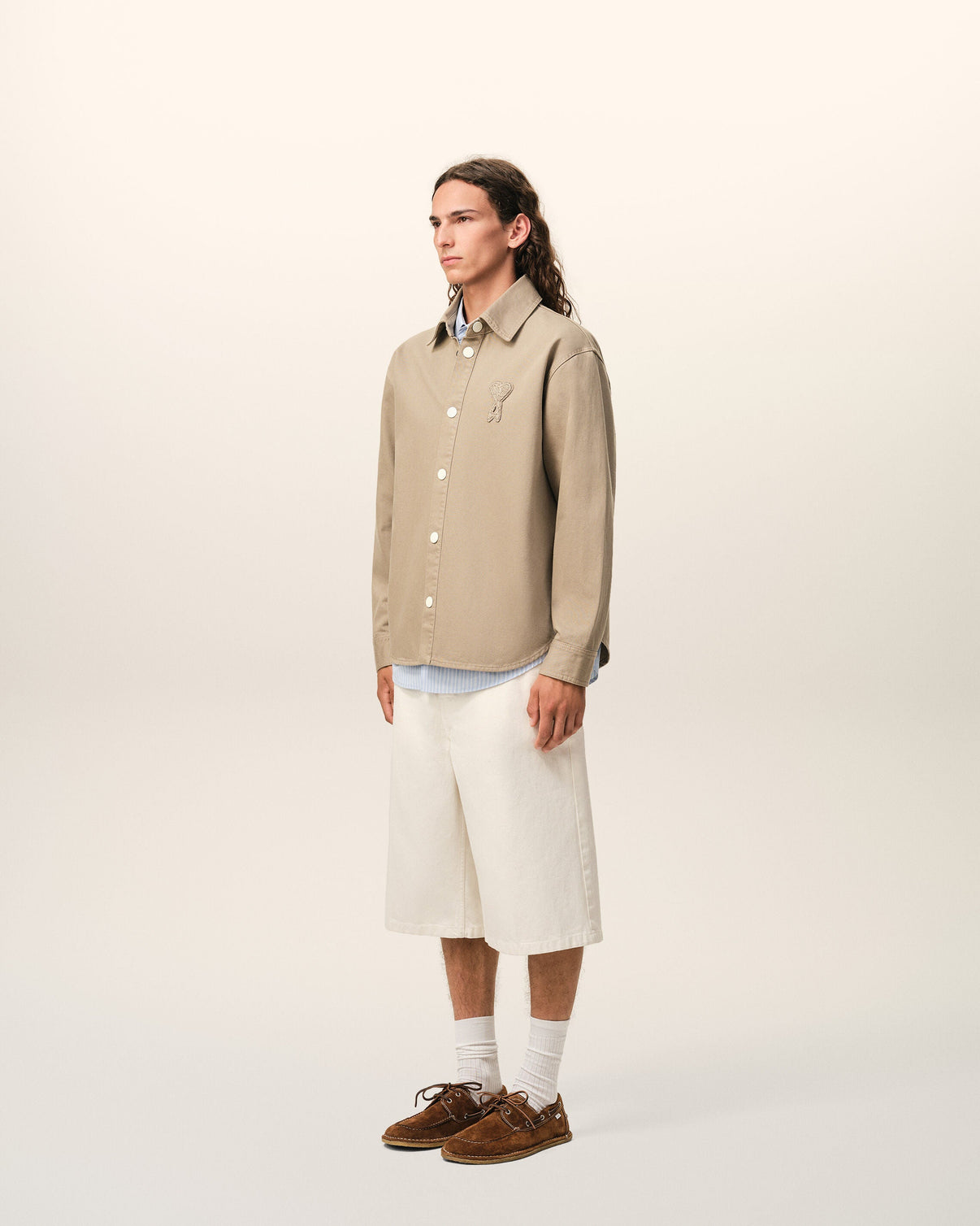 Beige Cotton Knitted Overshirt