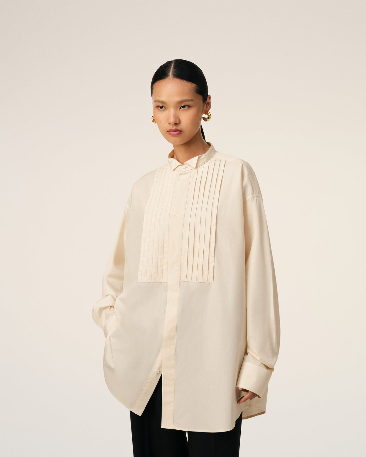 Beige Cotton Oversized Shirt