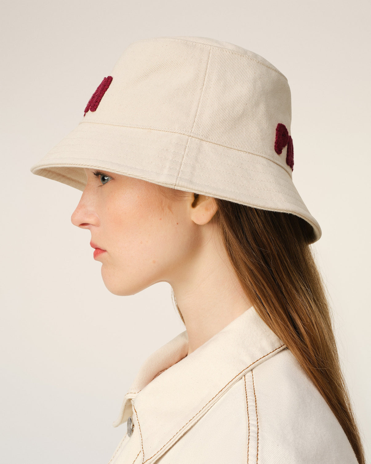 Beige Cotton Patch Bucket Hat