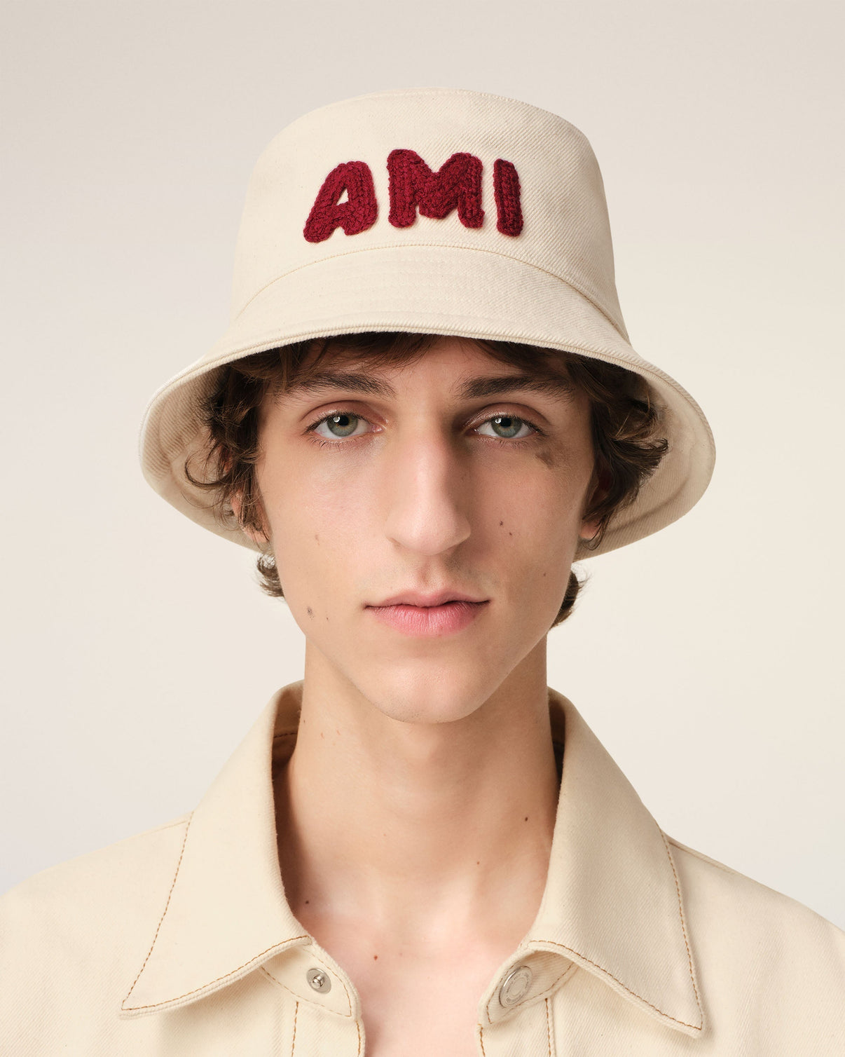Beige Cotton Patch Bucket Hat