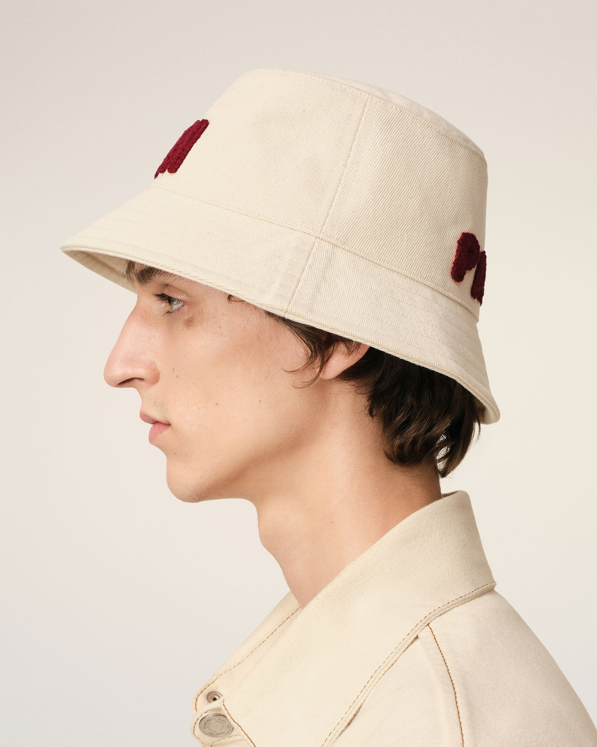 Beige Cotton Patch Bucket Hat
