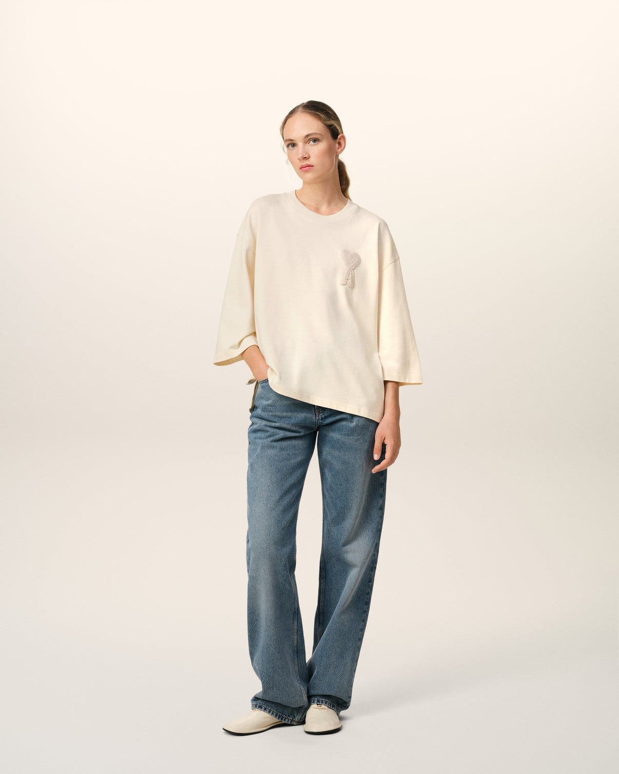 Beige Cotton Patch T-Shirt