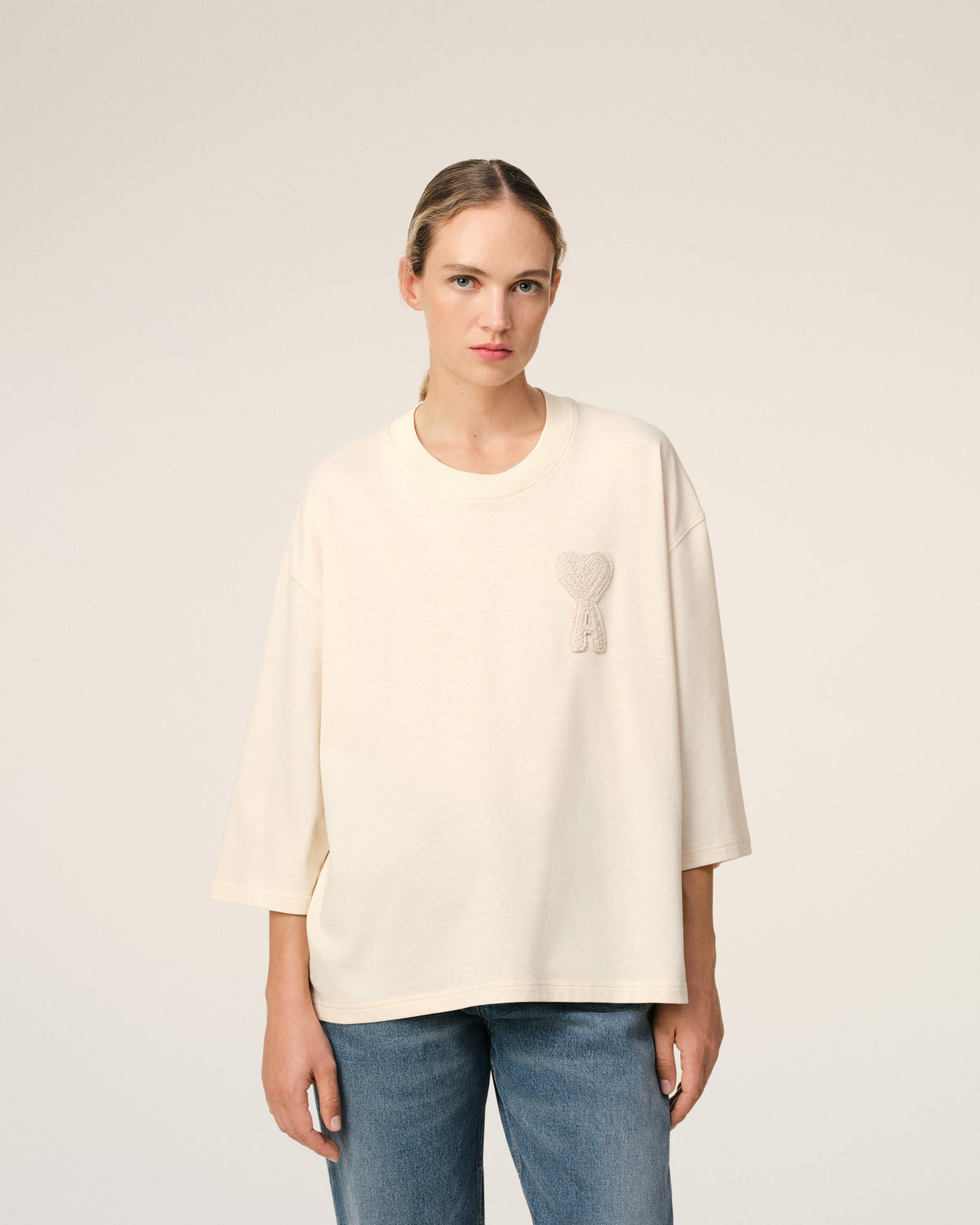 Beige Cotton Patch T-Shirt