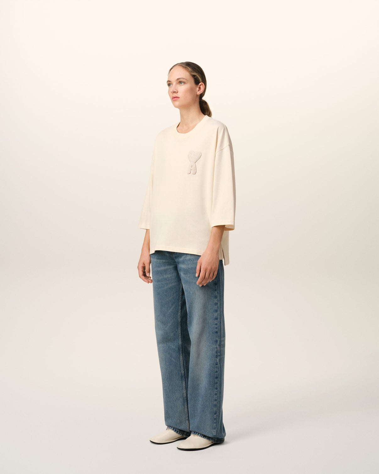 Beige Cotton Patch T-Shirt