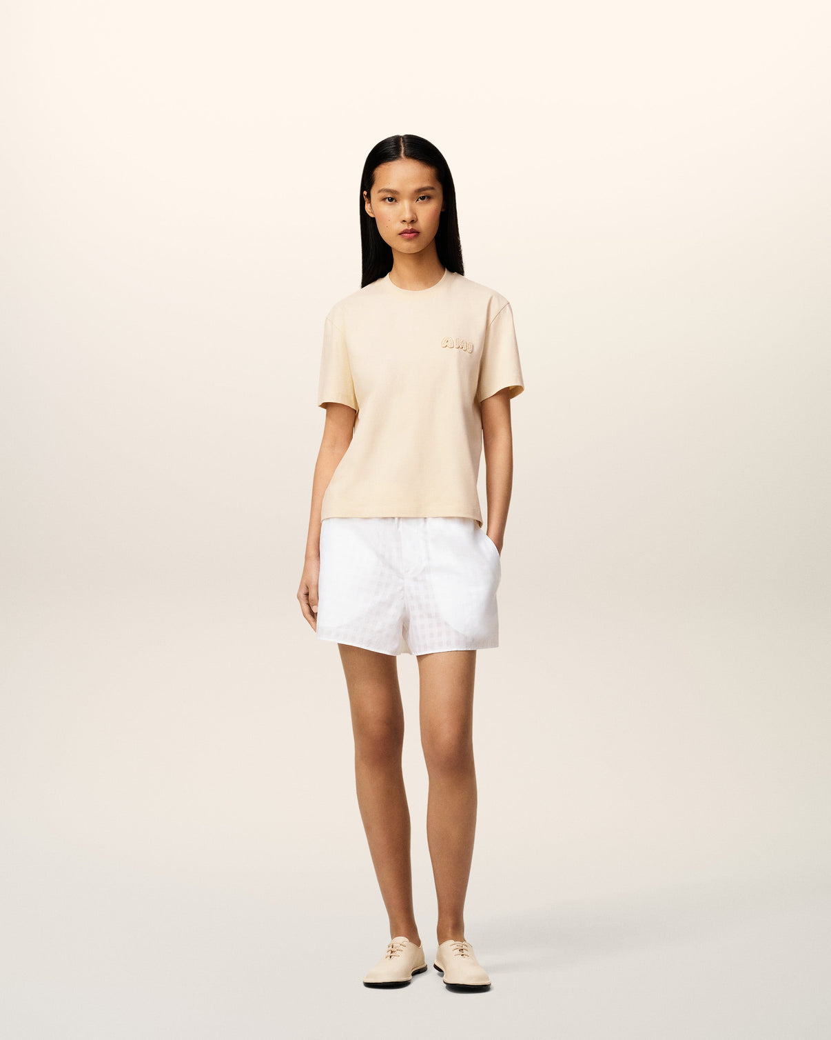 Beige Cotton Patch T-Shirt